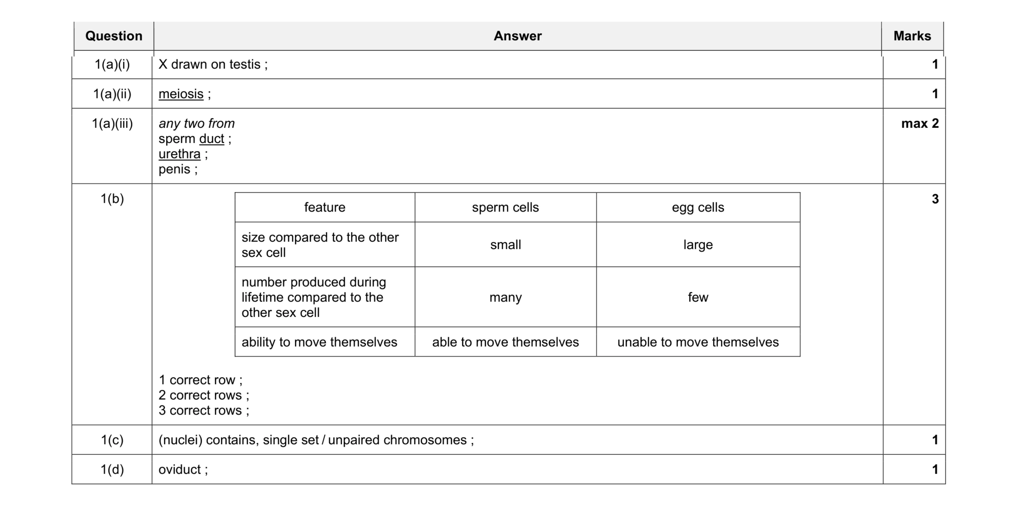 Mark scheme for question 3