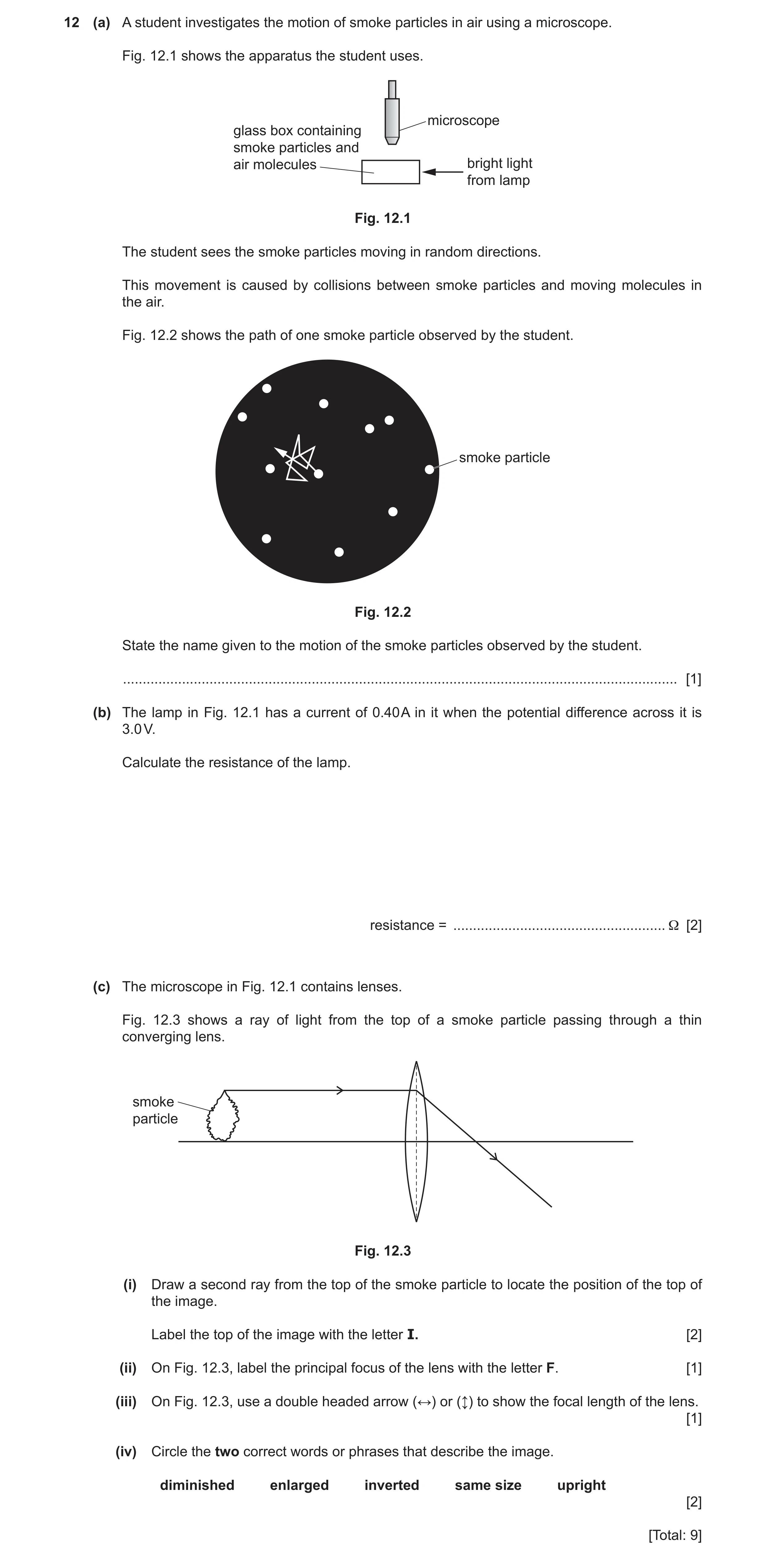 Question 37: (a) A student investigates the motion of smoke particles in air using a microscope. Fig. 12.1 shows the apparatus the student uses. microsc…