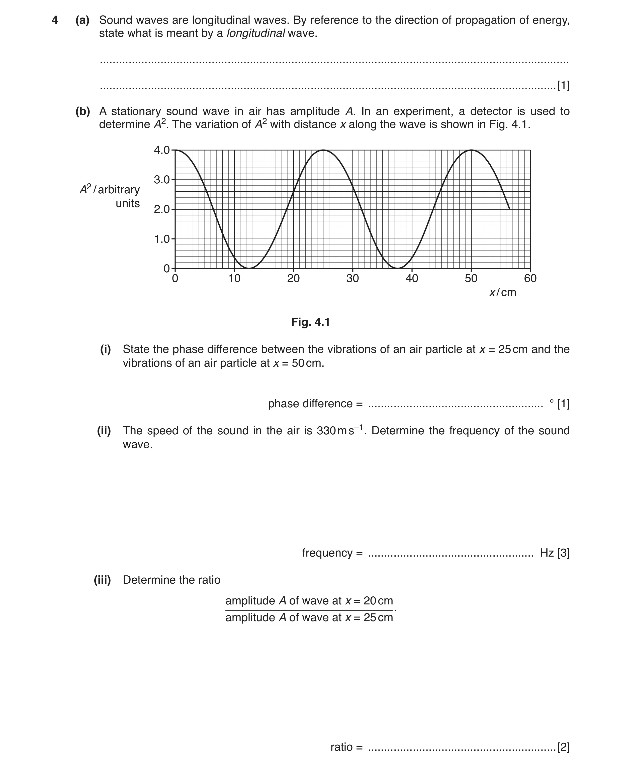 Question 5: (a) Sound waves are longitudinal waves. By reference to the direction of propagation of energy, state what is meant by a longitudinal wave.…