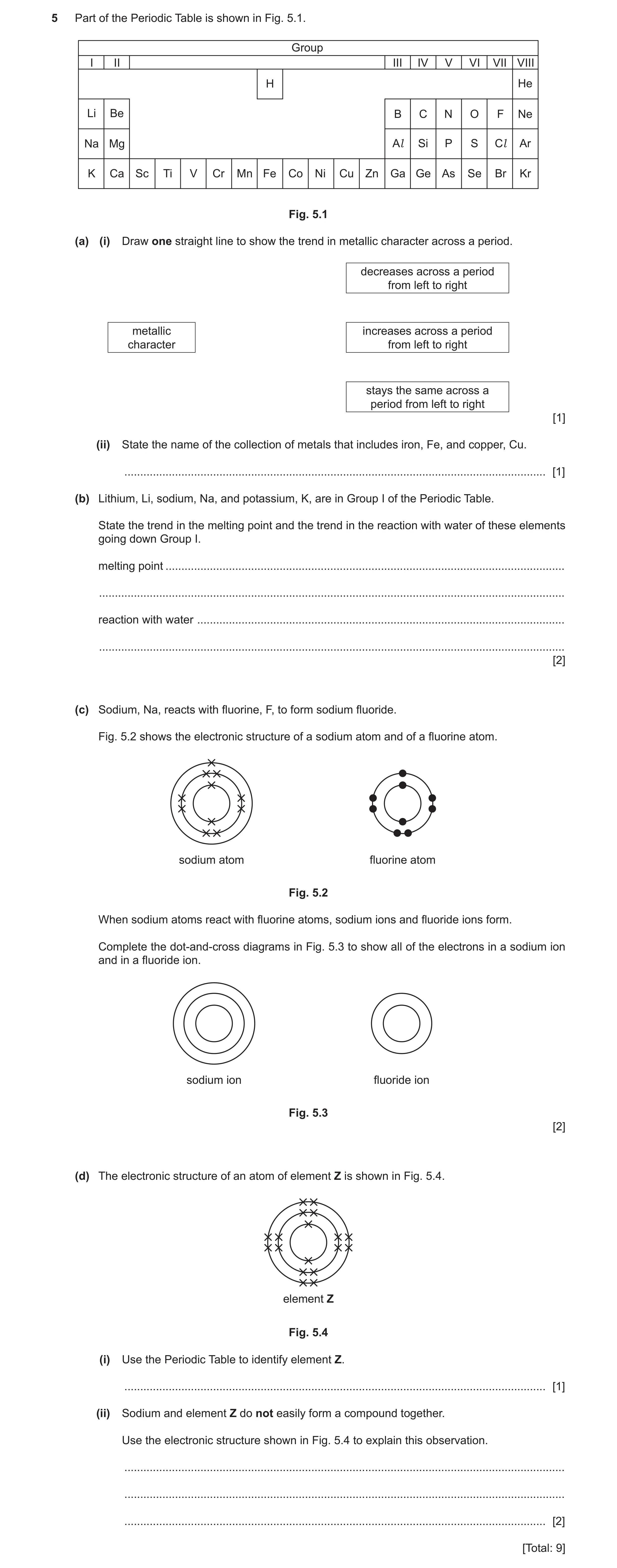 Question 12: Part of the Periodic Table is shown in Fig. 5.1. Group I II III IV V VI VII VIII H He Li Be B C N O F Ne Na Mg Al Si P S Cl Ar K Ca Sc Ti V…