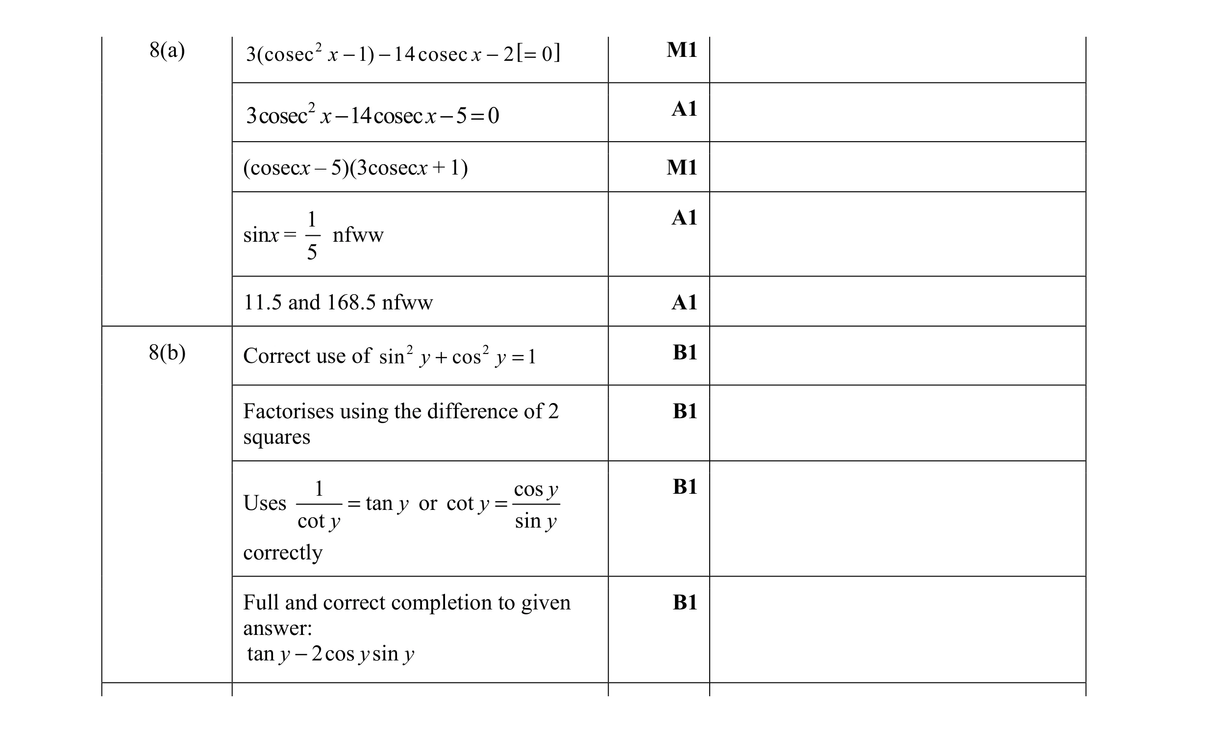 Mark scheme for question 6