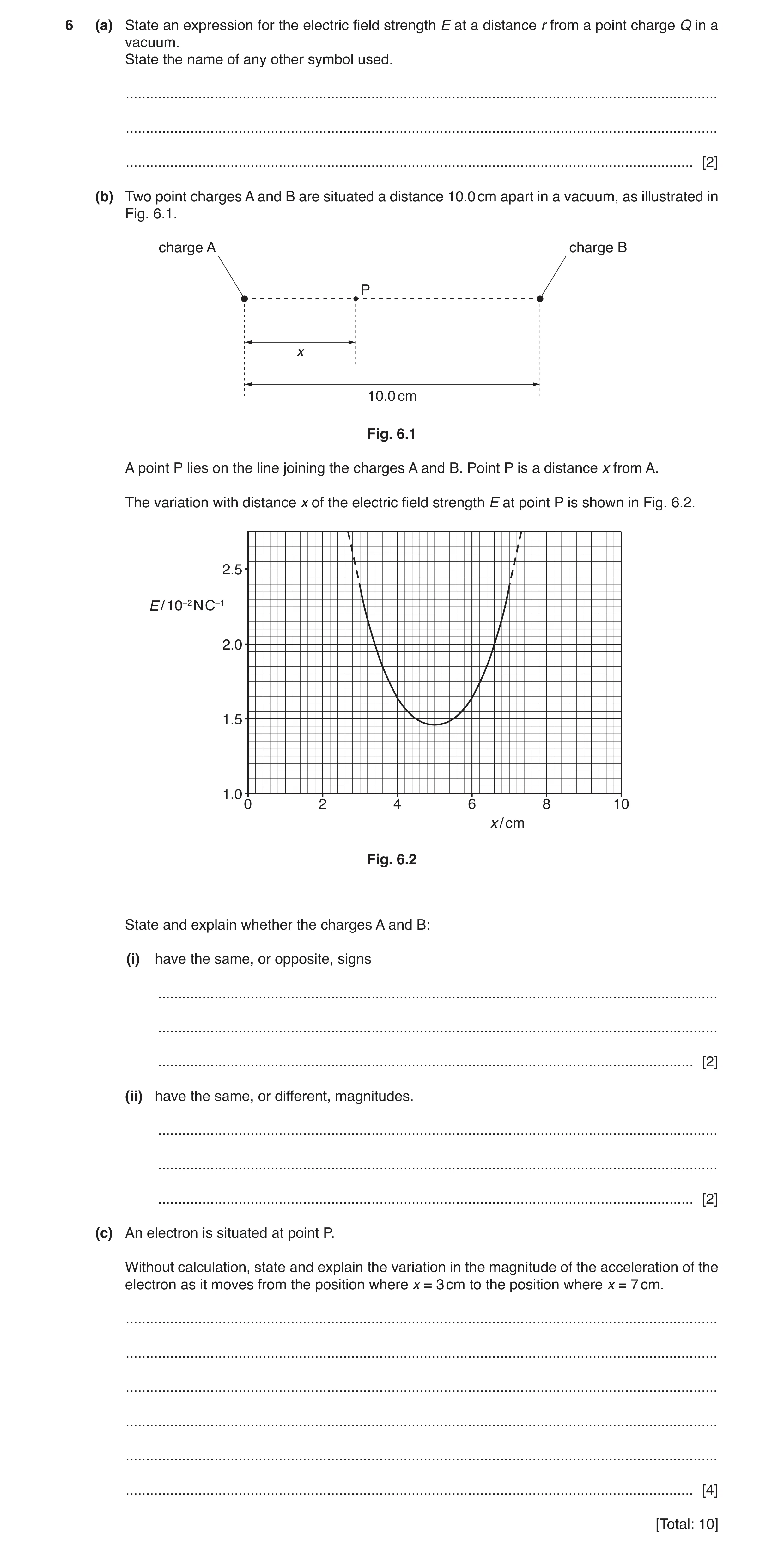 Question 5: (a) State an expression for the electric field strength E at a distance r from a point charge Q in a vacuum. State the name of any other sy…