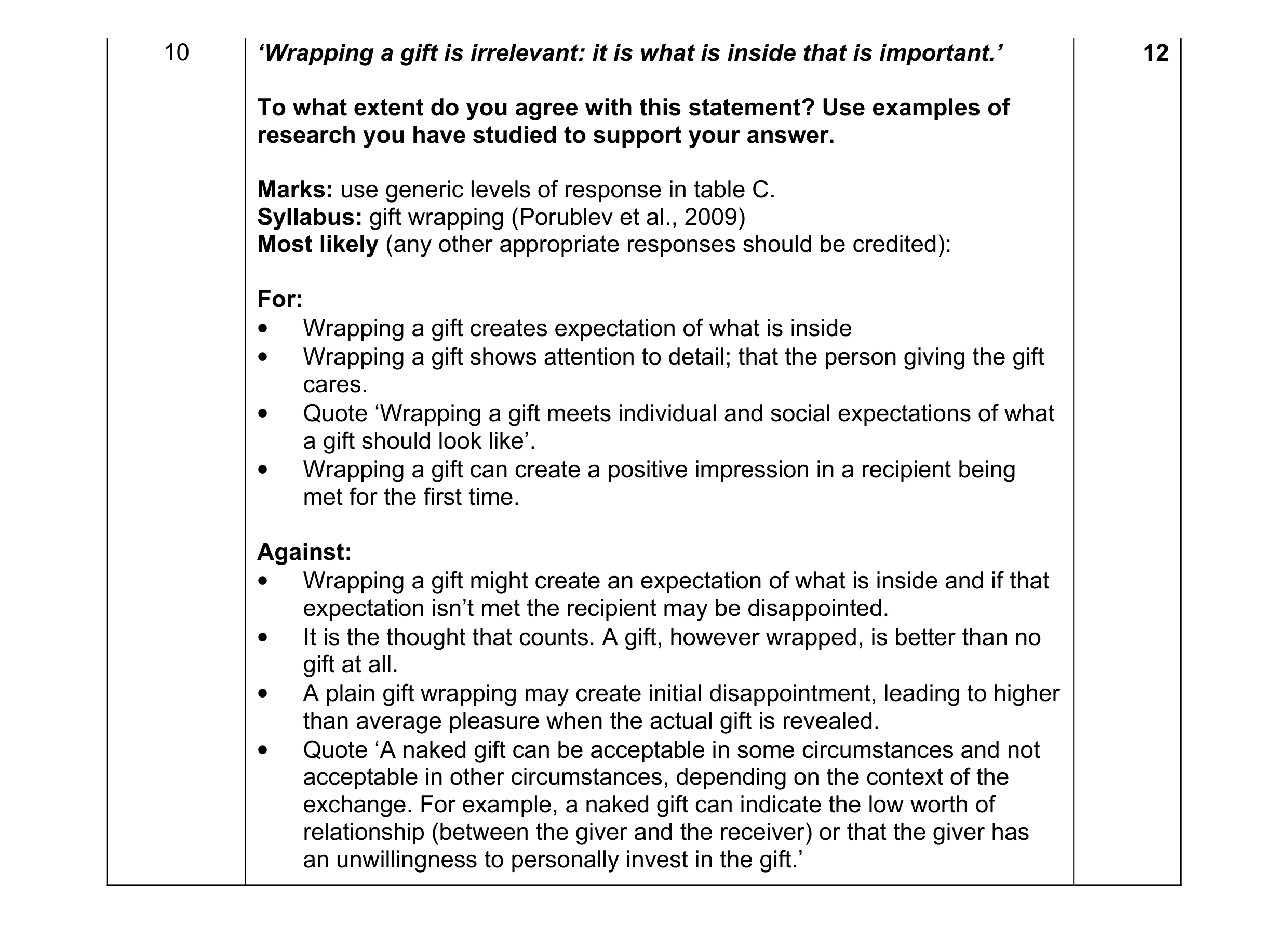 Mark scheme for question 6