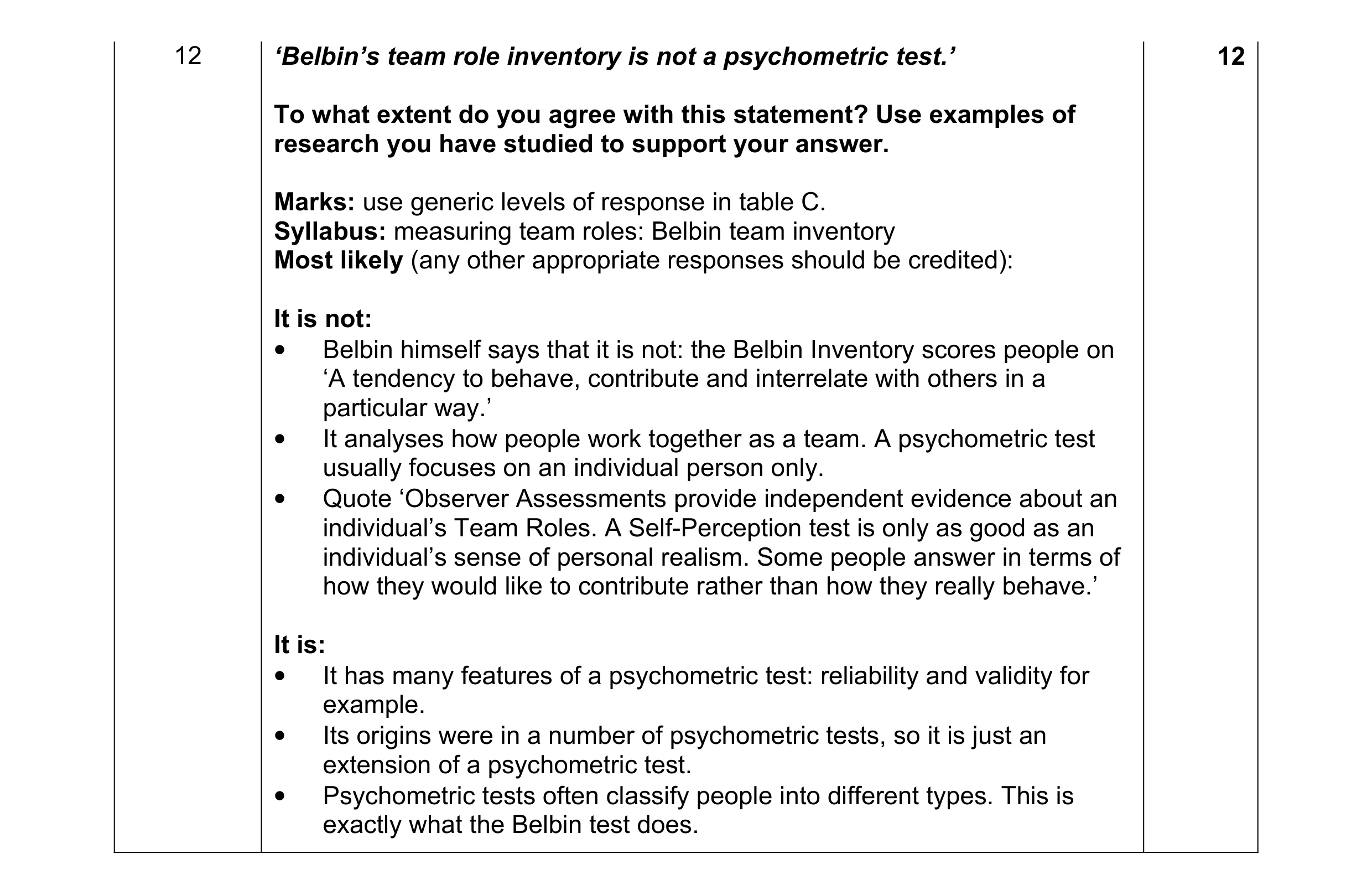 Mark scheme for question 4