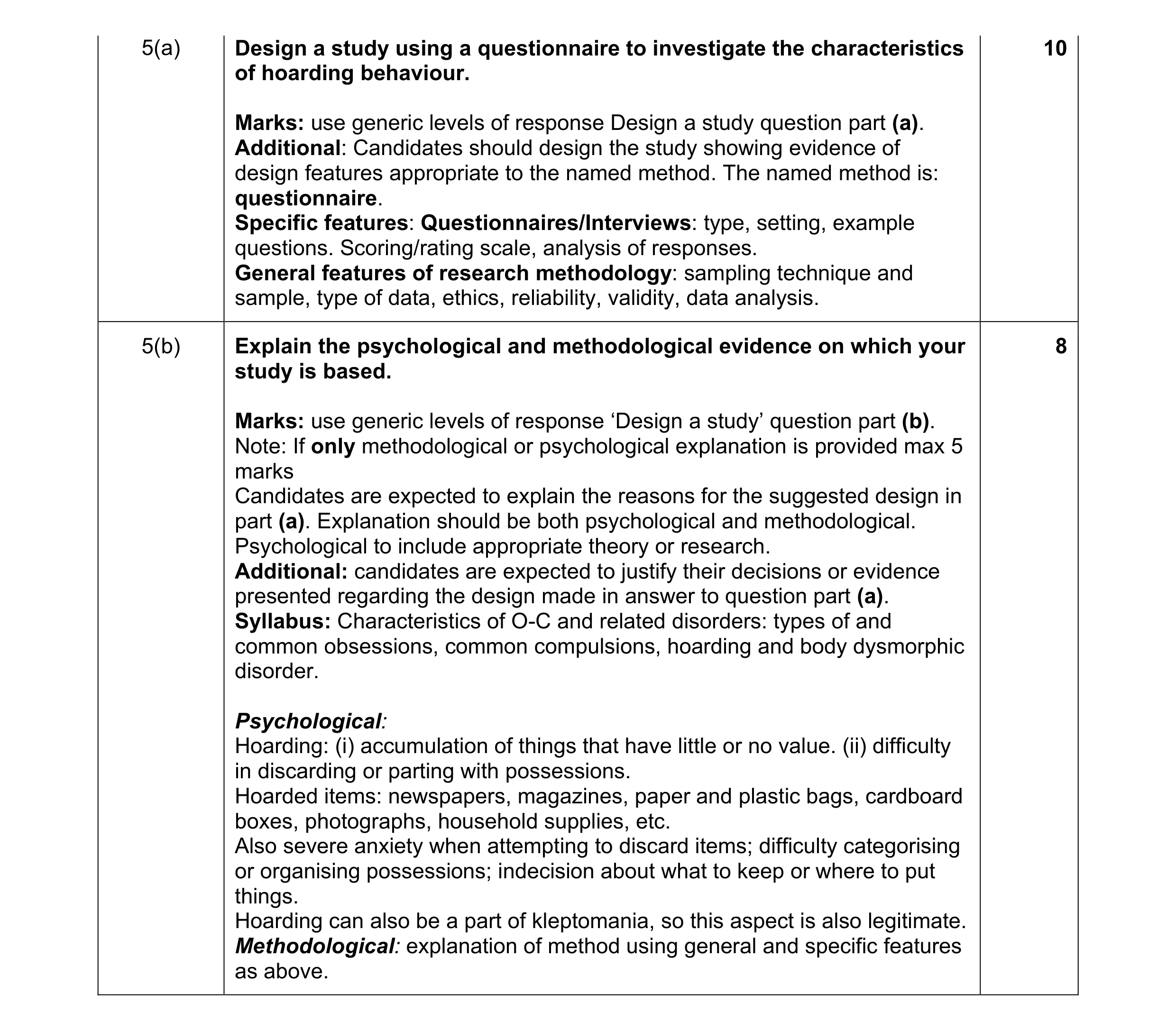 Mark scheme for question 6