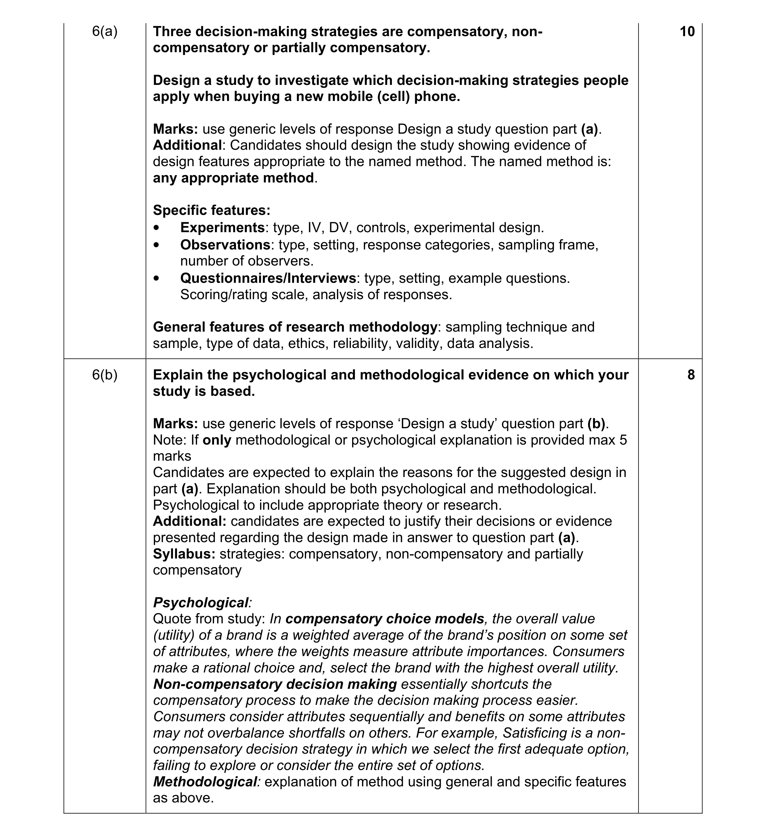 Mark scheme for question 4