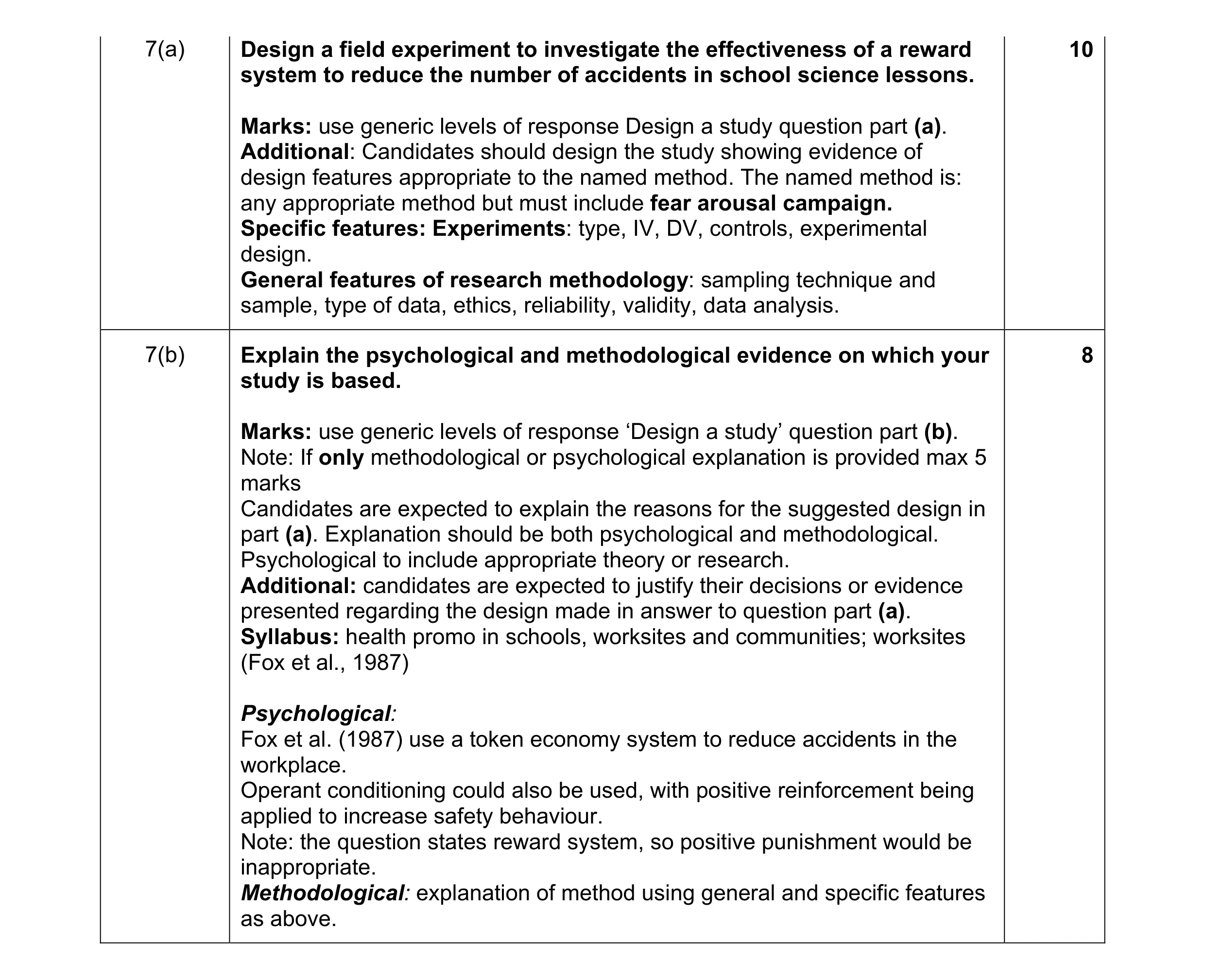 Mark scheme for question 7