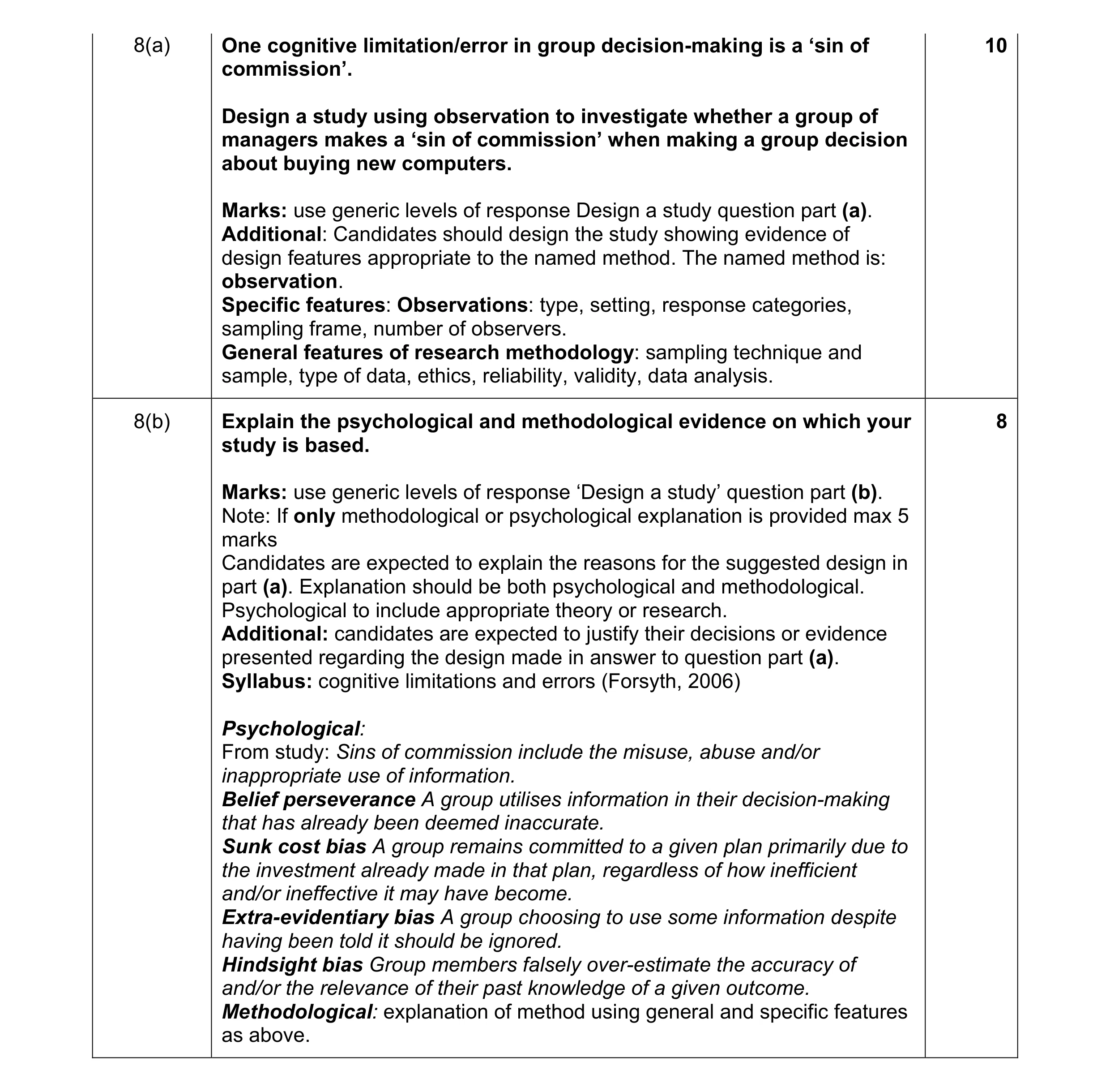 Mark scheme for question 3