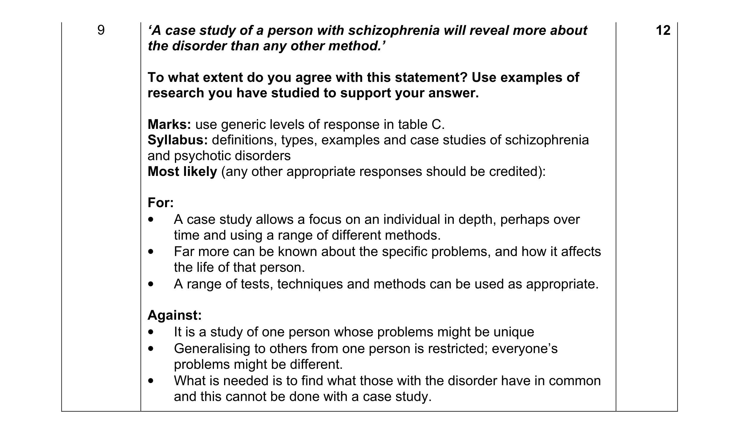 Mark scheme for question 5