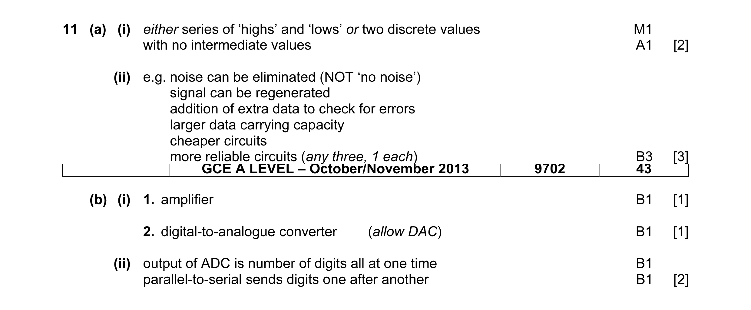 Mark scheme for question 17
