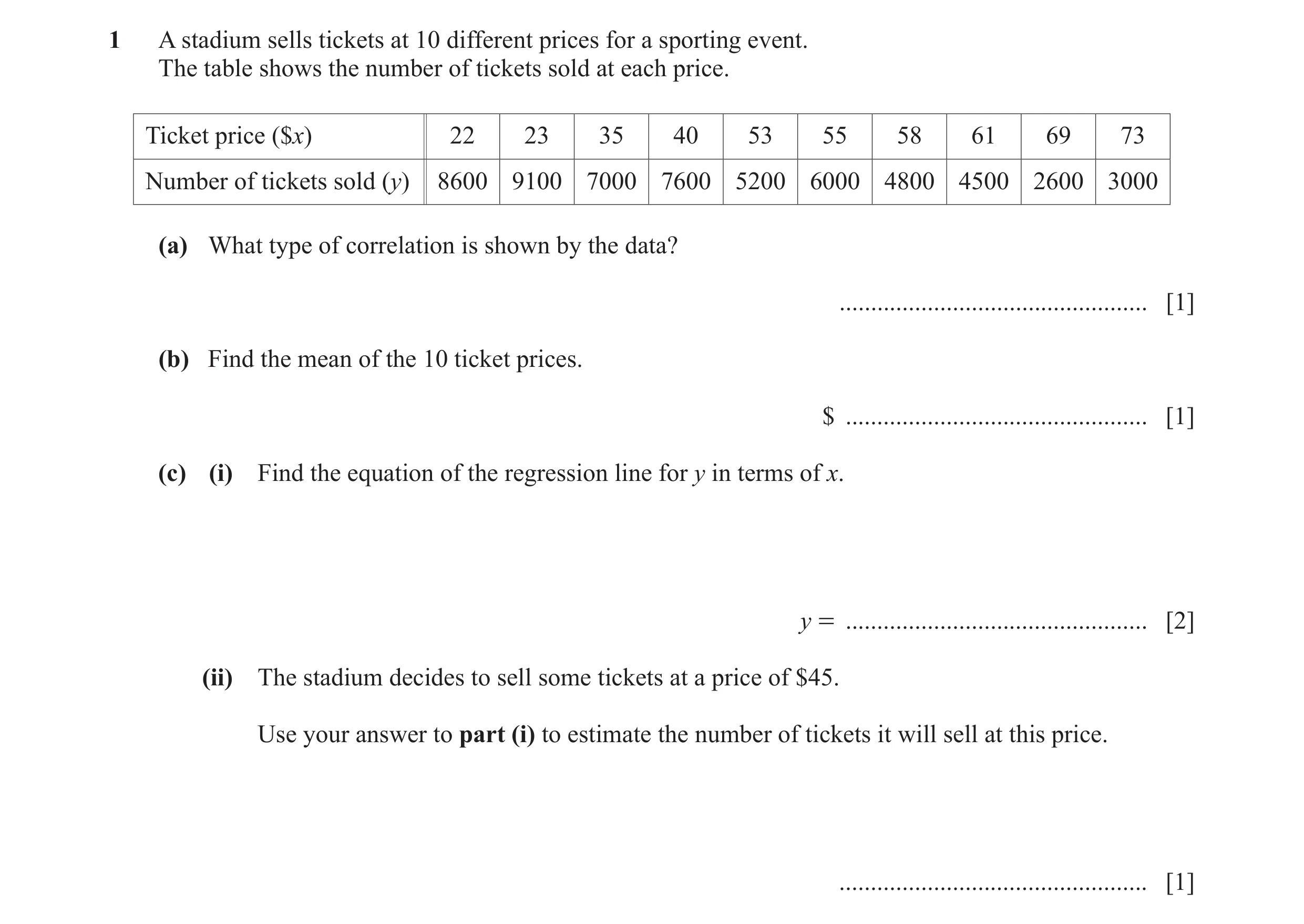 Question 12: A stadium sells tickets at 10 different prices for a sporting event. The table shows the number of tickets sold at each price. Ticket price…