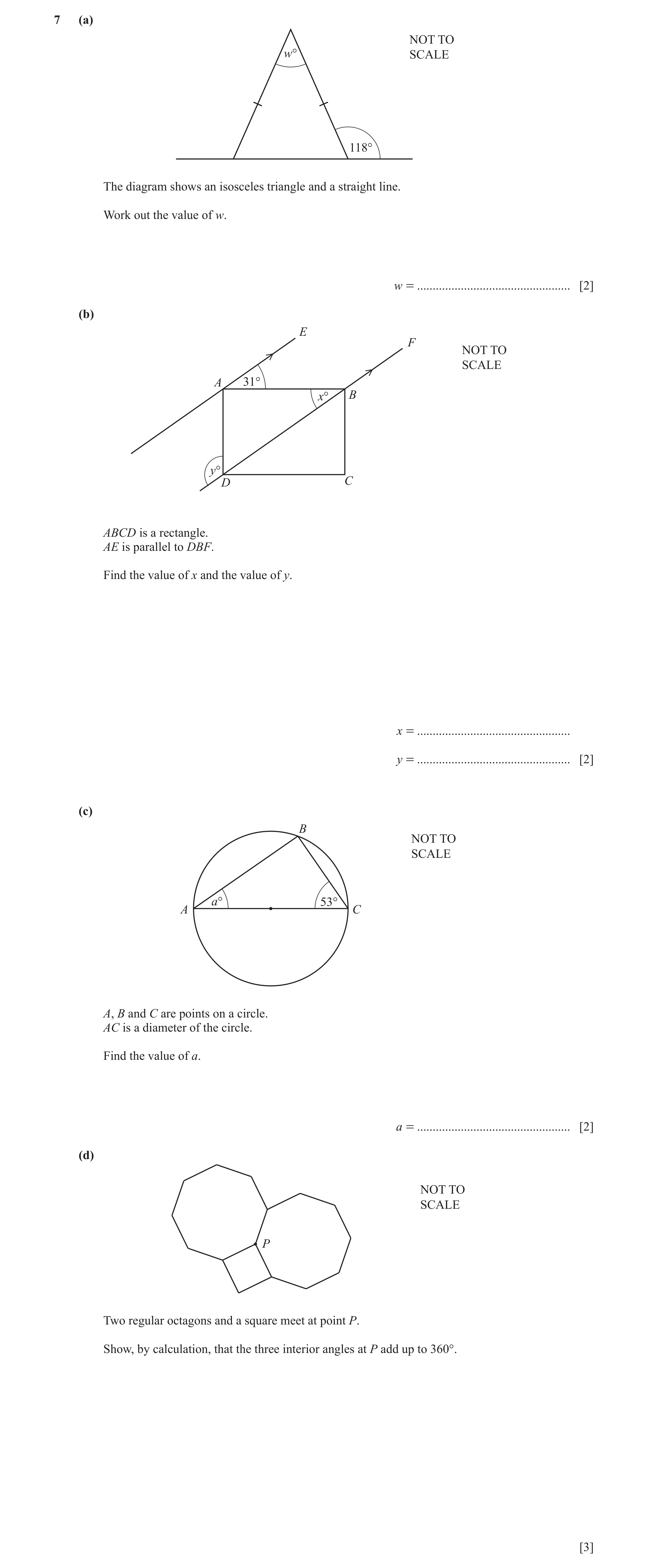 Question 66: (a) NOT TO w° SCALE 118° The diagram shows an isosceles triangle and a straight line. Work out the value of w. w = ........................…