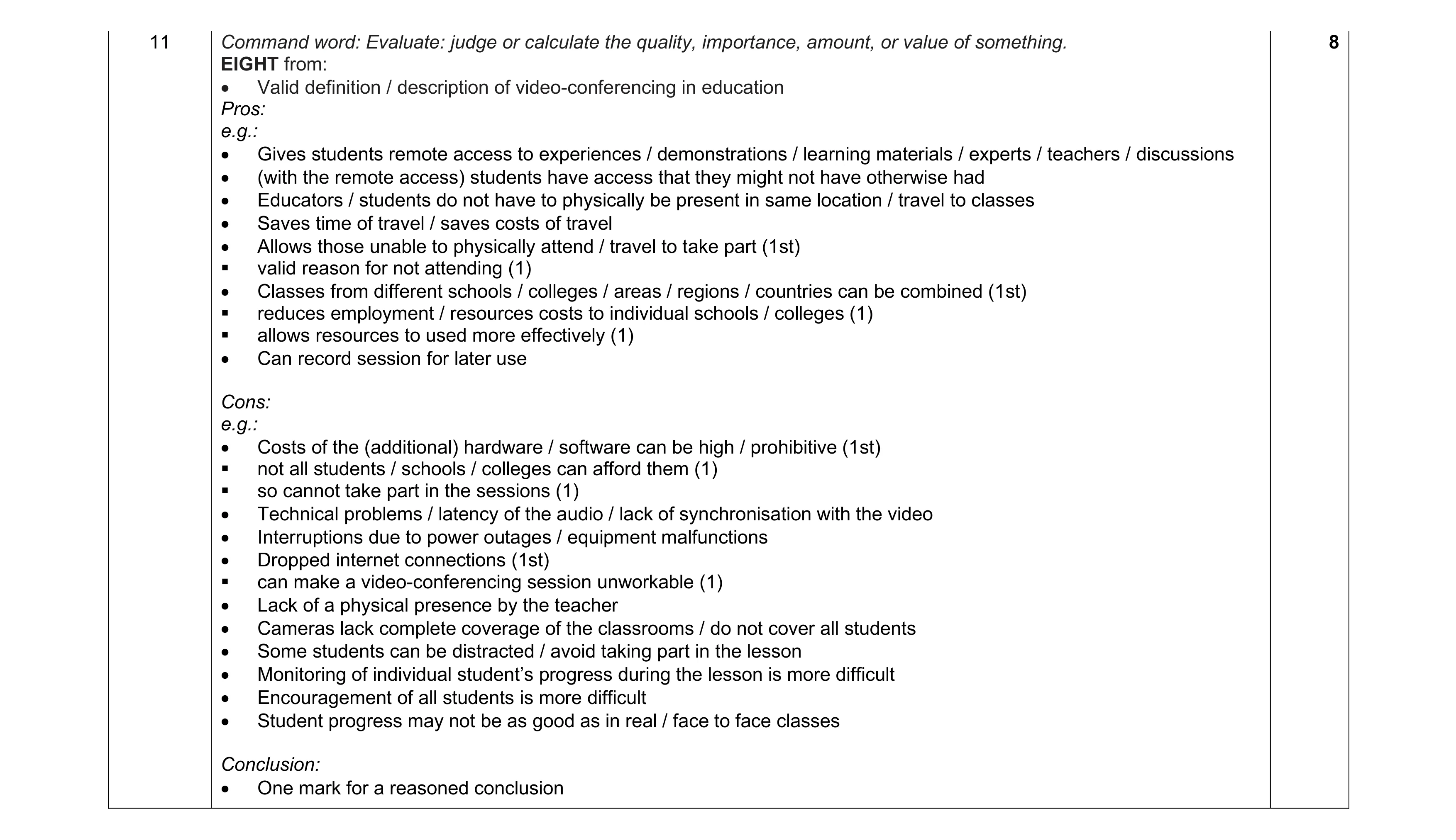 Mark scheme for question 17