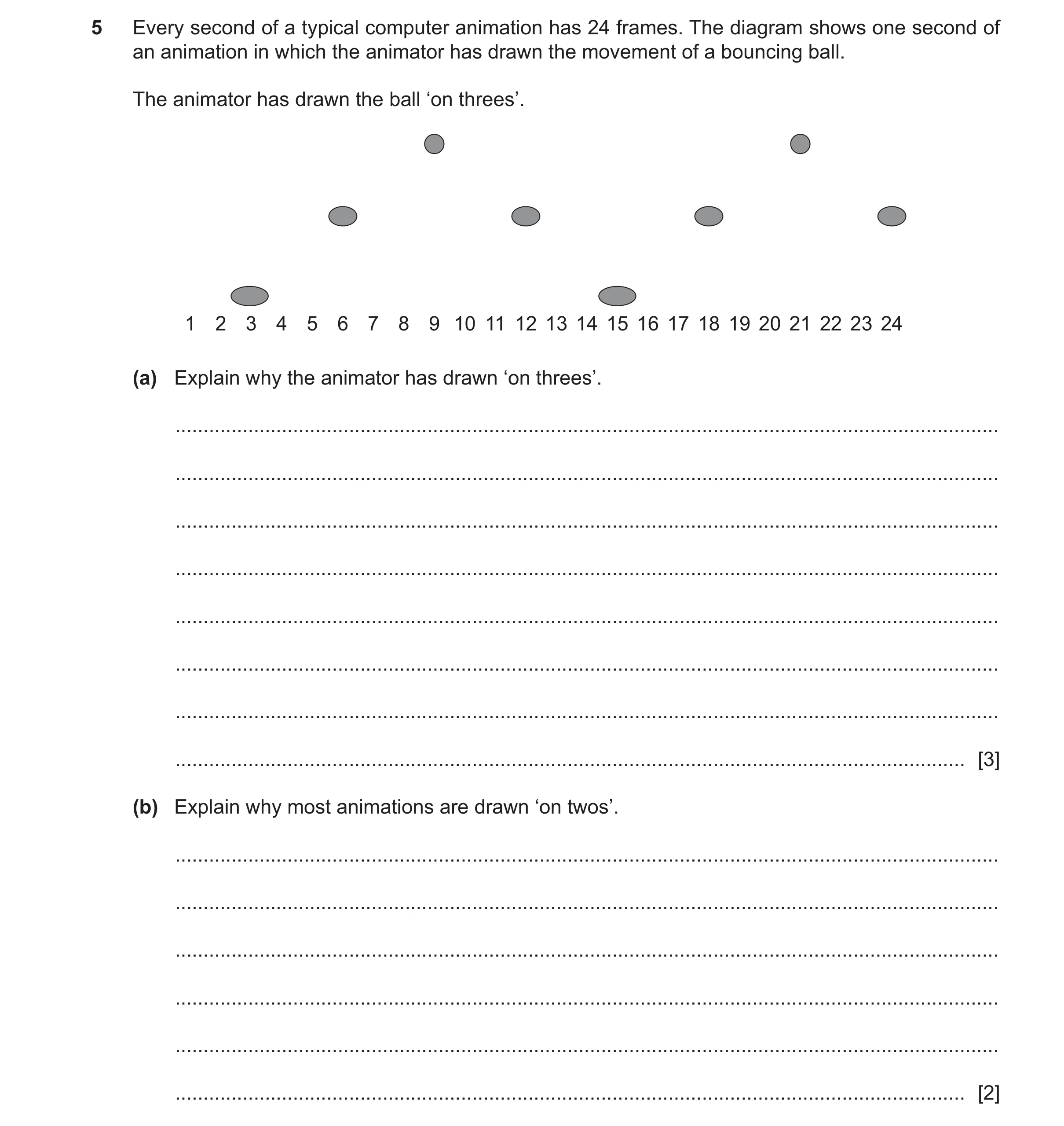 Question 18: Every second of a typical computer animation has 24 frames. The diagram shows one second of an animation in which the animator has drawn th…