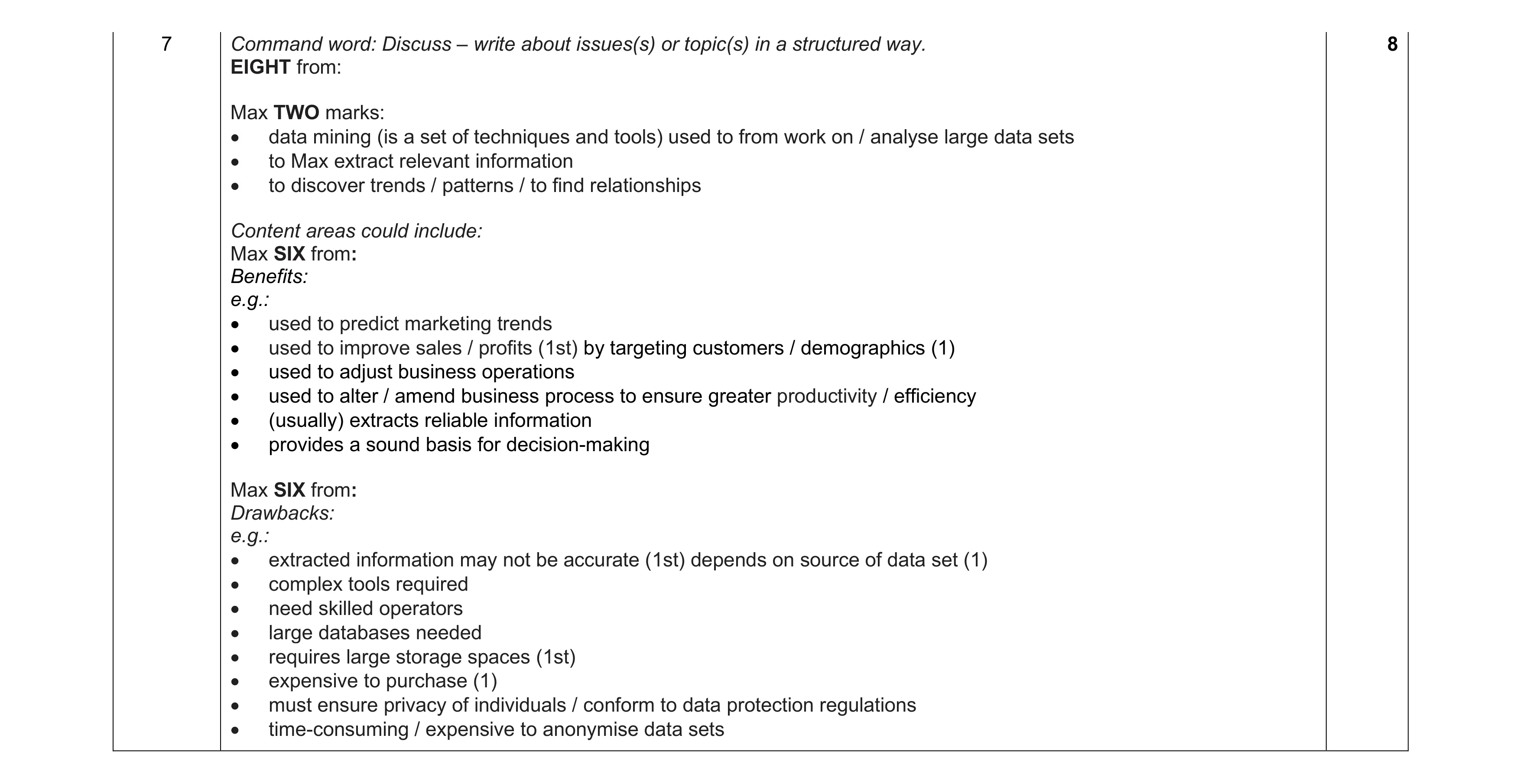 Mark scheme for question 16