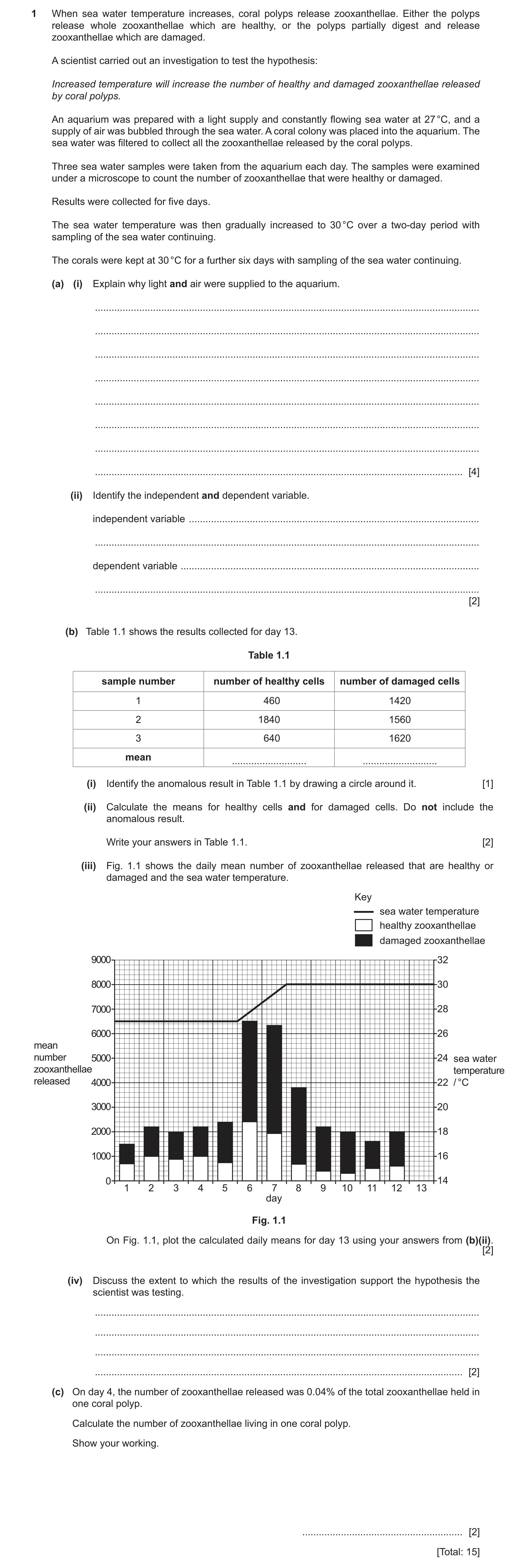 Question 26: When sea water temperature increases, coral polyps release zooxanthellae. Either the polyps release whole zooxanthellae which are healthy, …