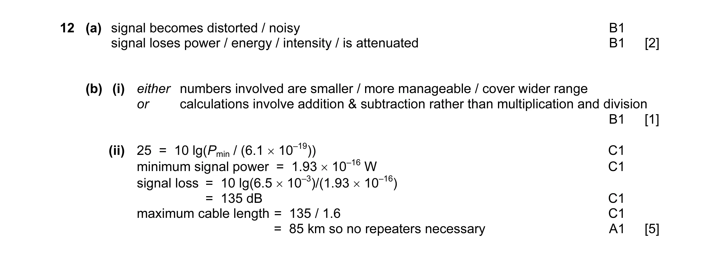 Mark scheme for question 6