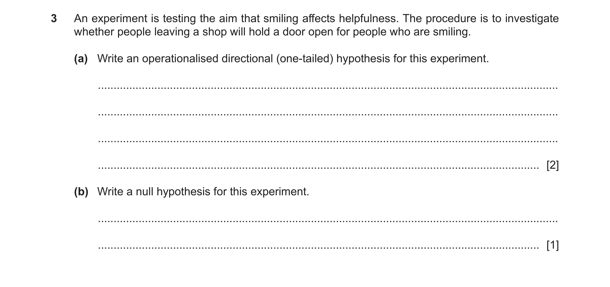 Question 75: An experiment is testing the aim that smiling affects helpfulness. The procedure is to investigate whether people leaving a shop will hold …
