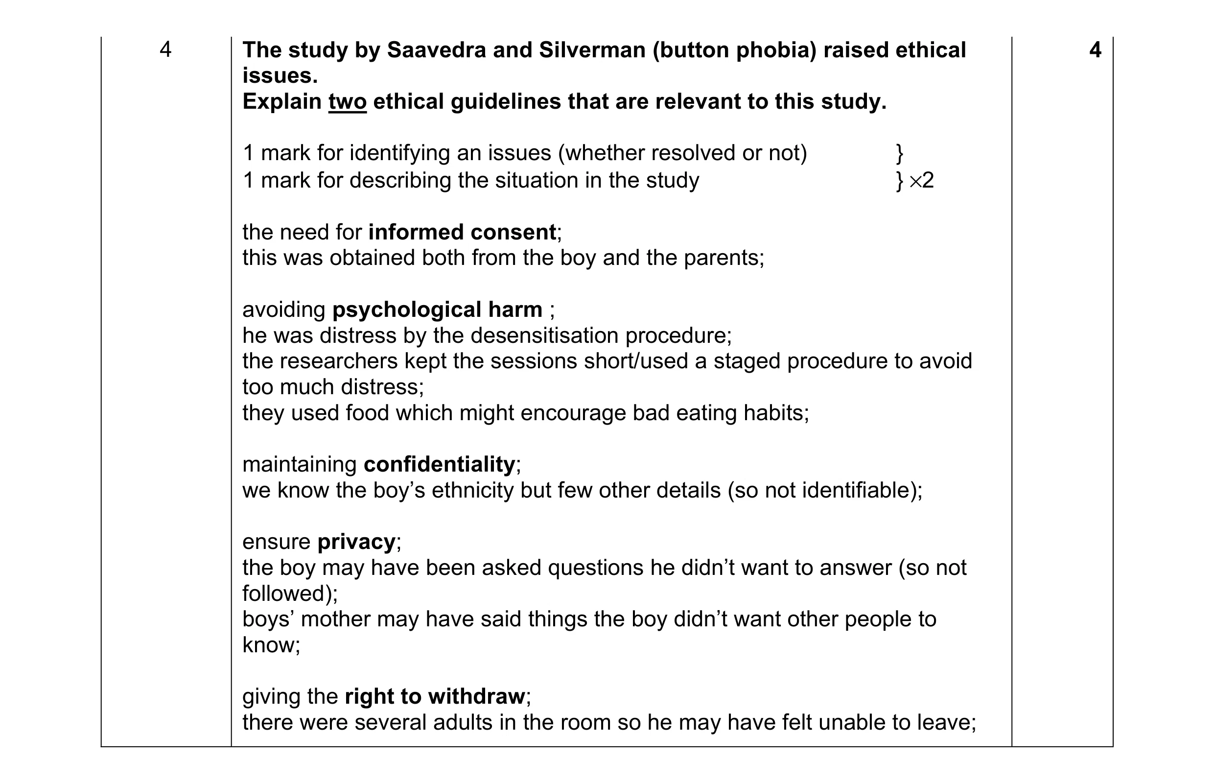 Mark scheme for question 7
