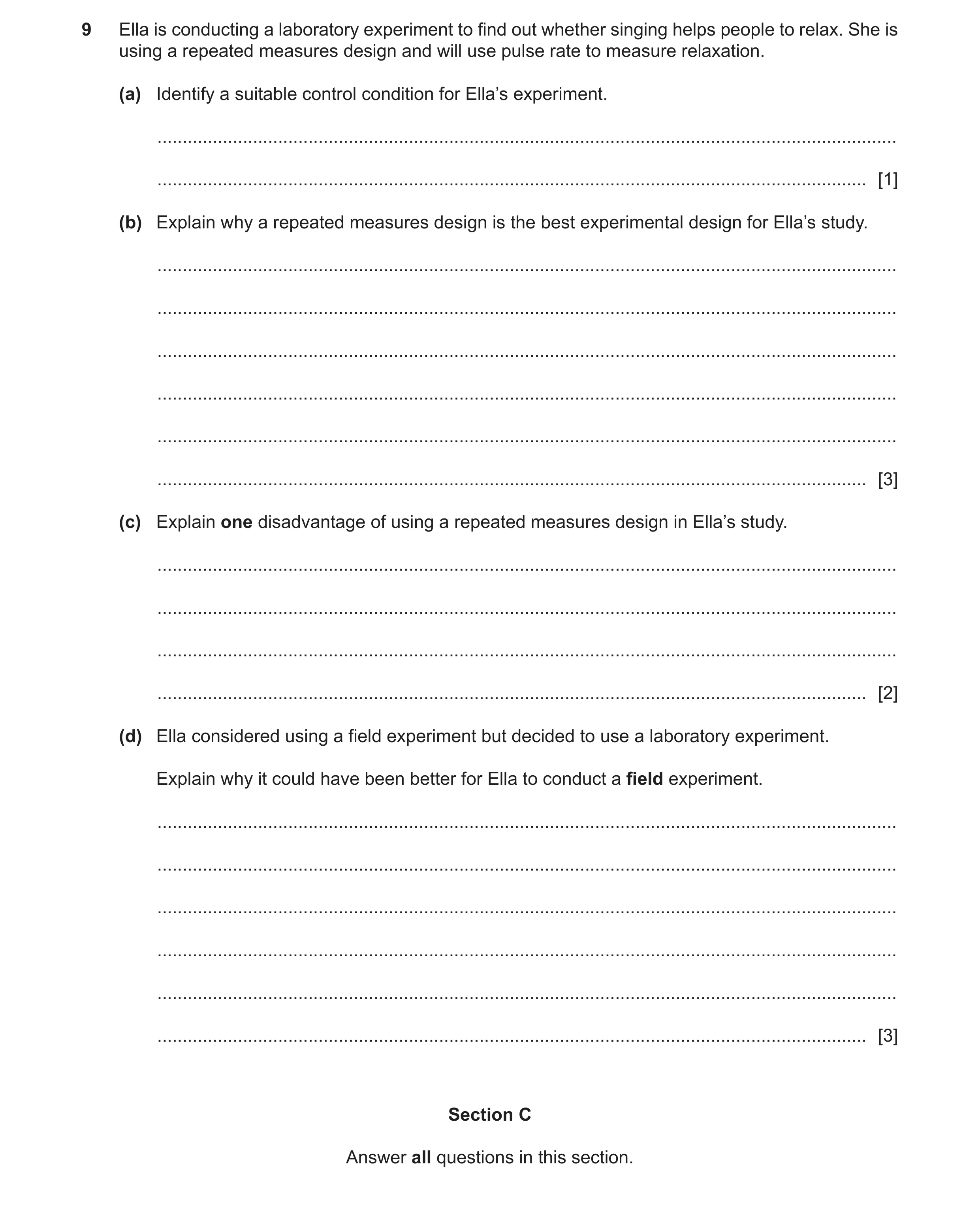 Question 80: Ella is conducting a laboratory experiment to find out whether singing helps people to relax. She is using a repeated measures design and w…