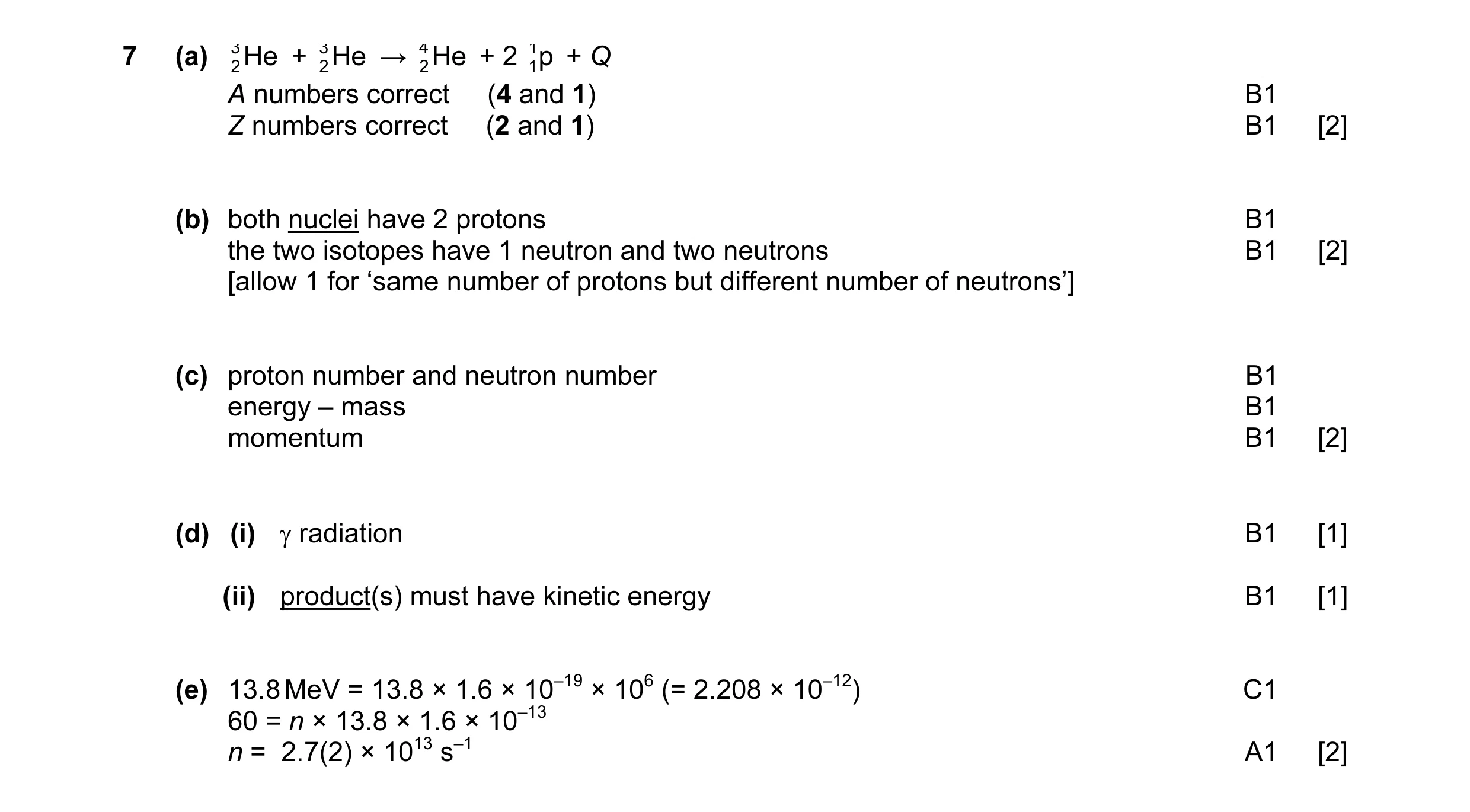 Mark scheme for question 17