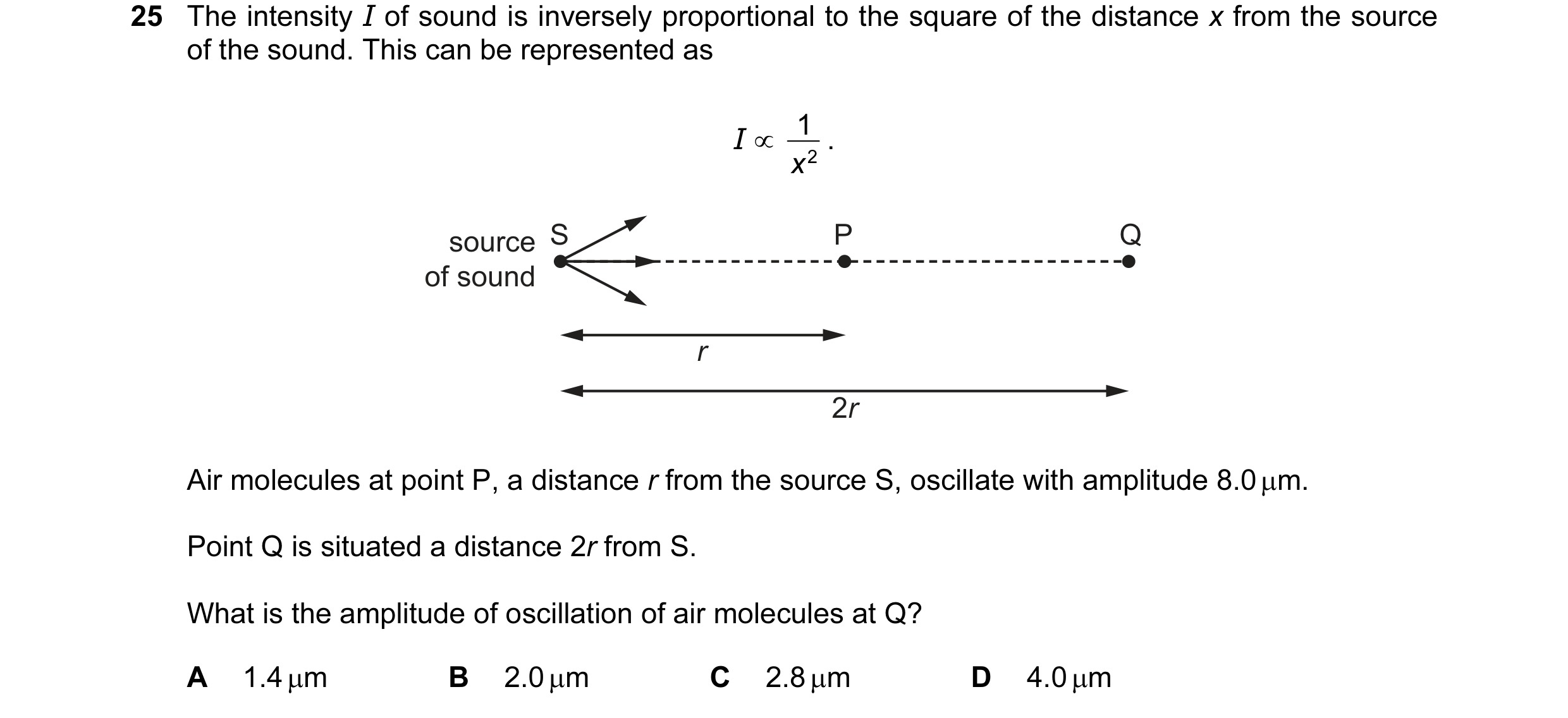 Question 68: The intensity I of sound is inversely proportional to the square of the distance x from the source of the sound. This can be represented as…
