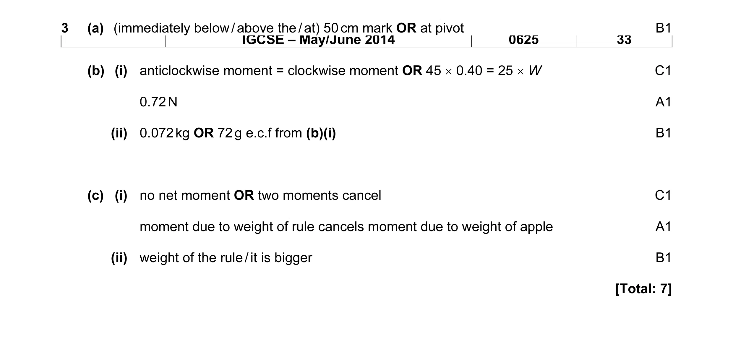 Mark scheme for question 8