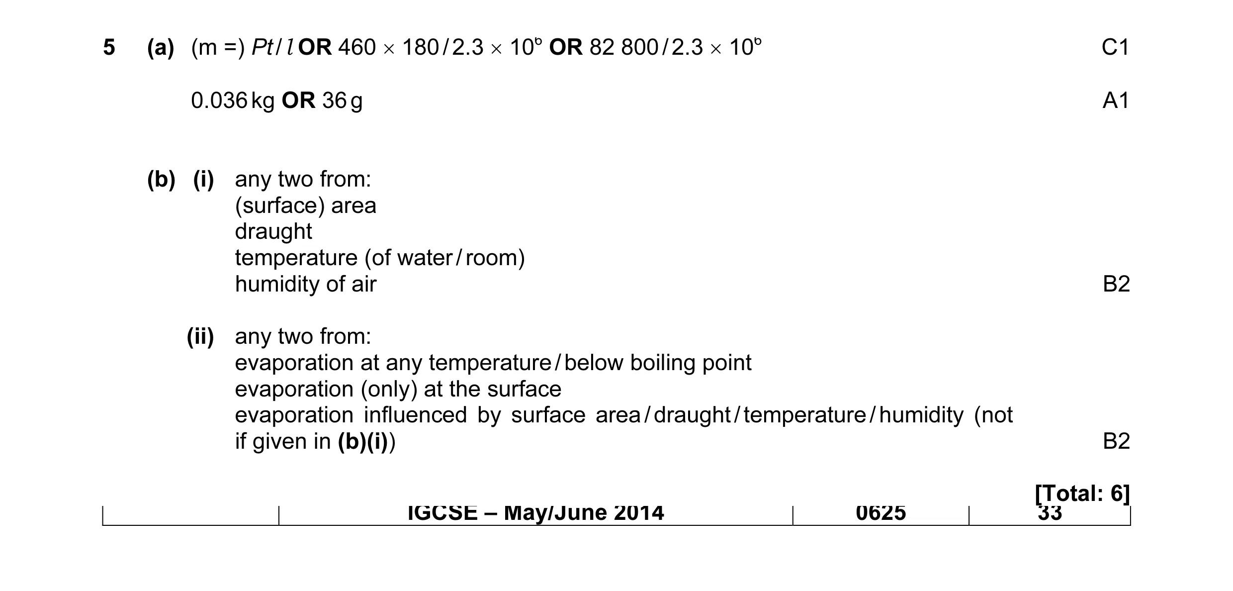 Mark scheme for question 45