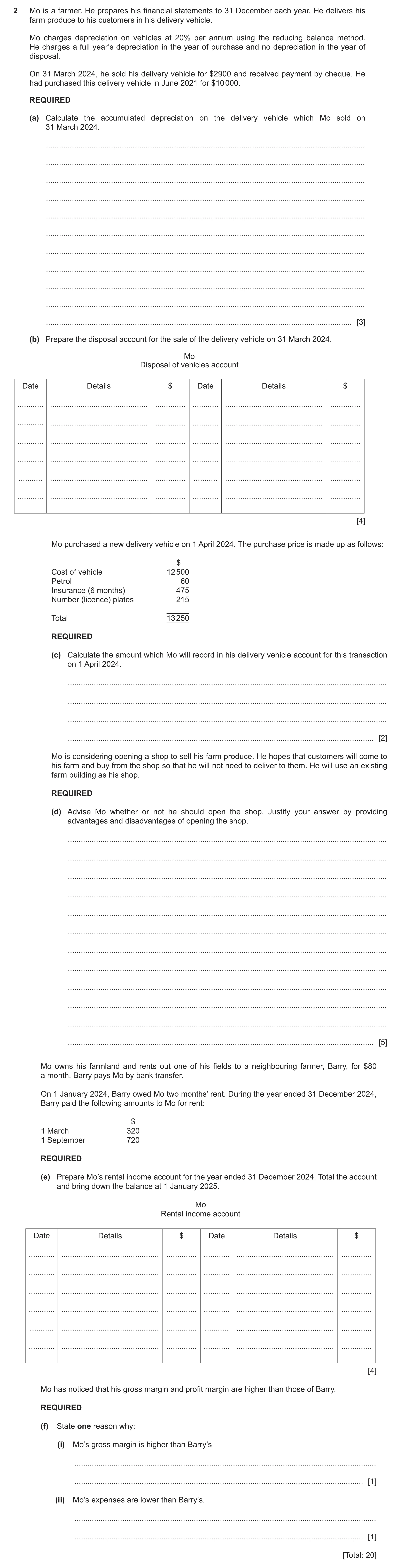 Question 11: Mo is a farmer. He prepares his financial statements to 31 December each year. He delivers his farm produce to his customers in his deliver…