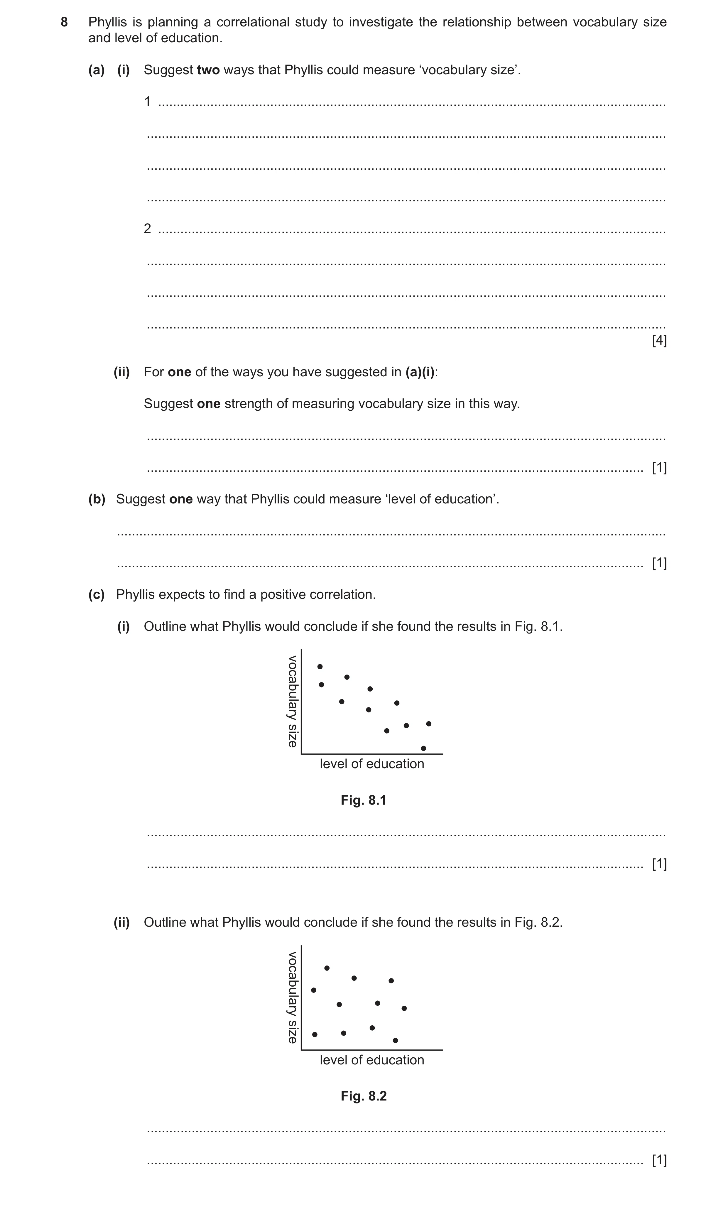 Question 338: Phyllis is planning a correlational study to investigate the relationship between vocabulary size and level of education. (a) (i) Suggest t…