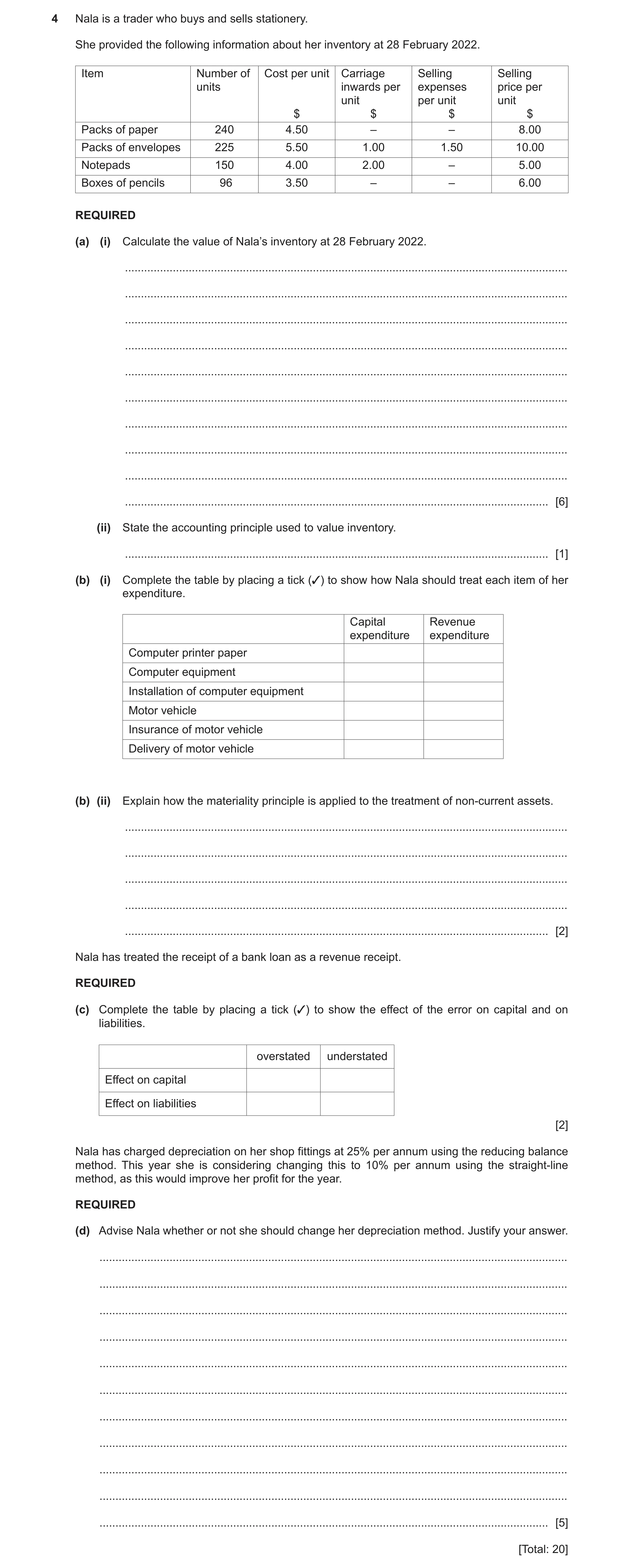 Question 10: Nala is a trader who buys and sells stationery. She provided the following information about her inventory at 28 February 2022. Item Number…
