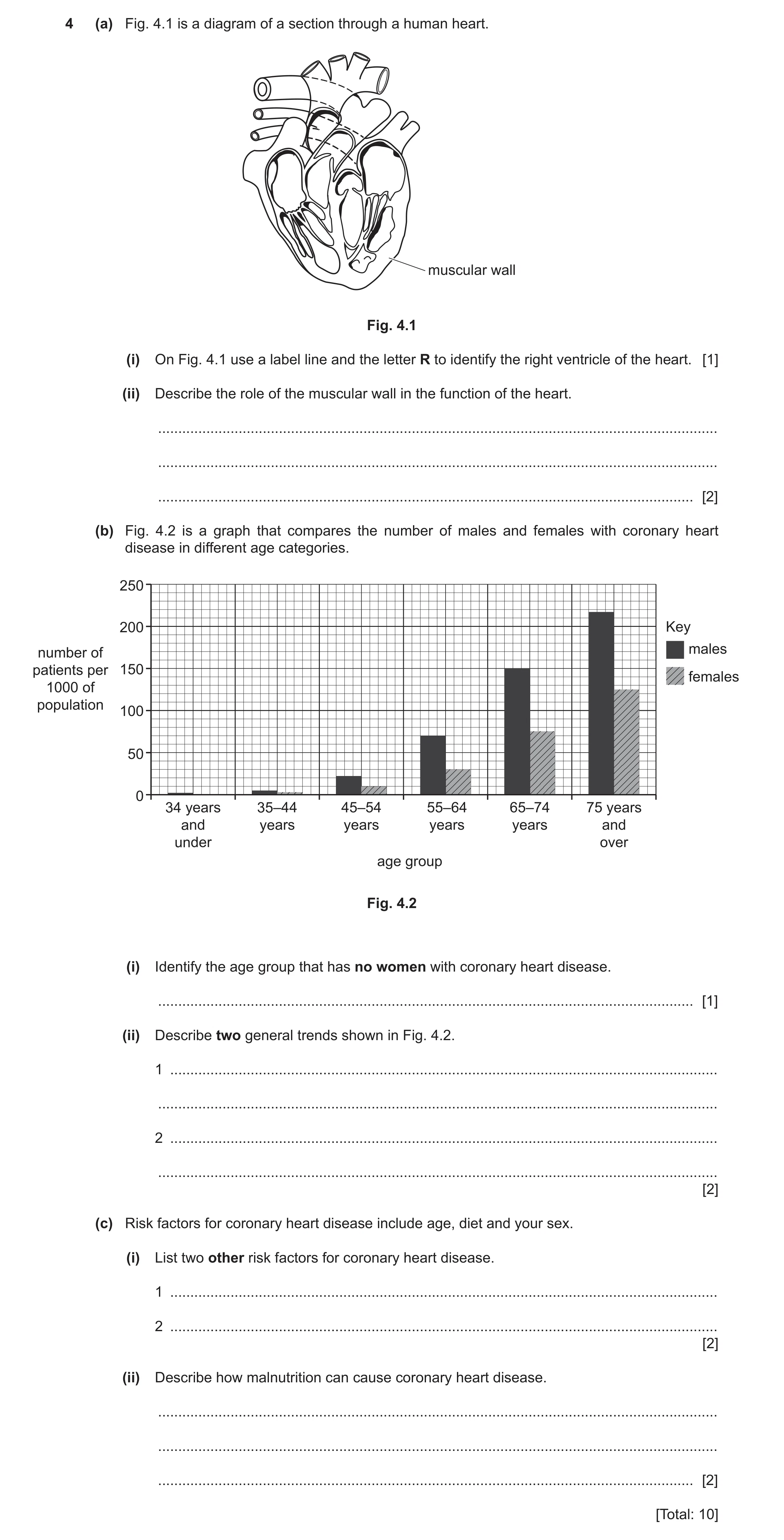 Question 12: (a) Fig. 4.1 is a diagram of a section through a human heart. muscular wall Fig. 4.1 (i) On Fig. 4.1 use a label line and the letter R to i…