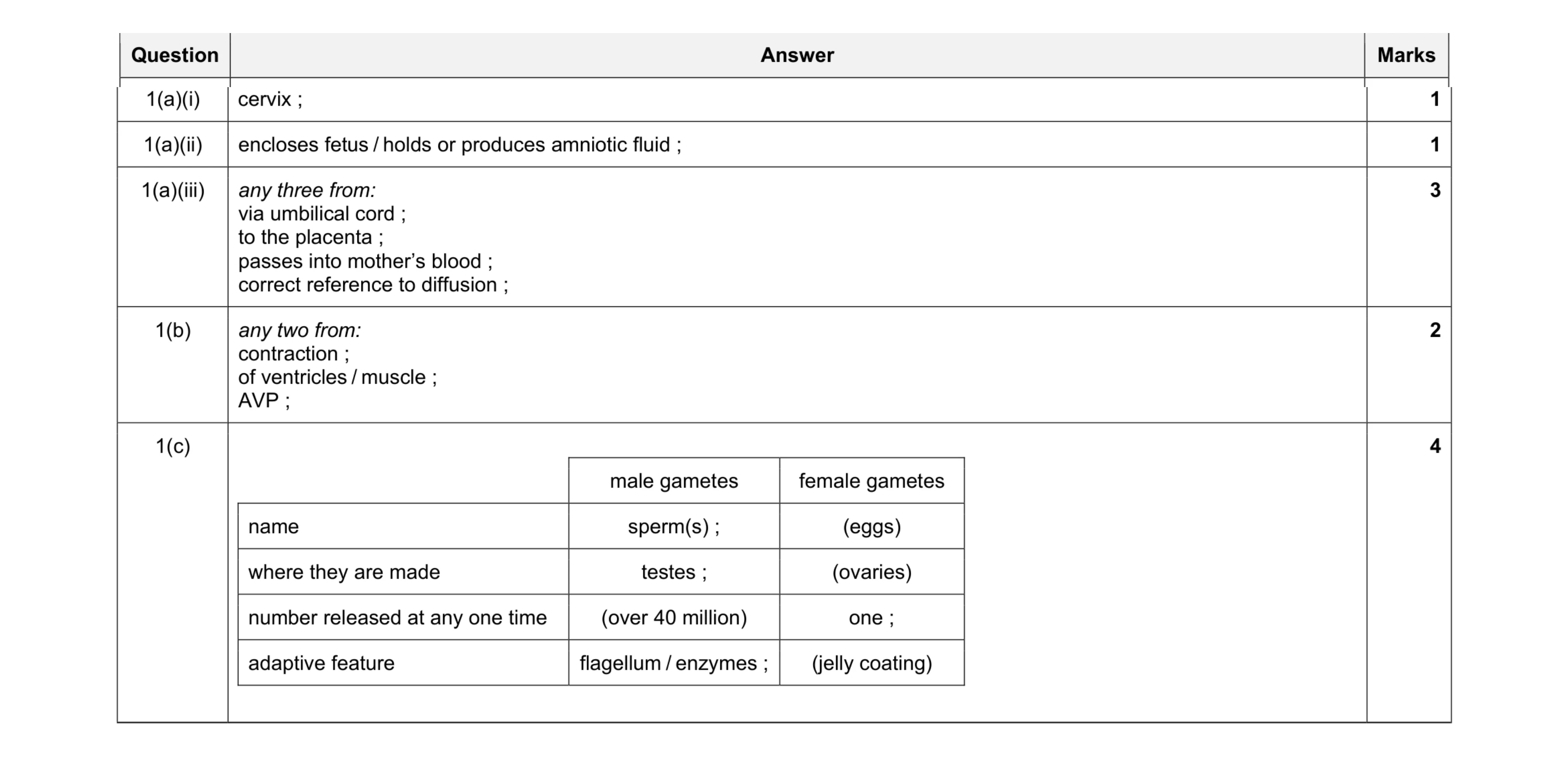 Mark scheme for question 11