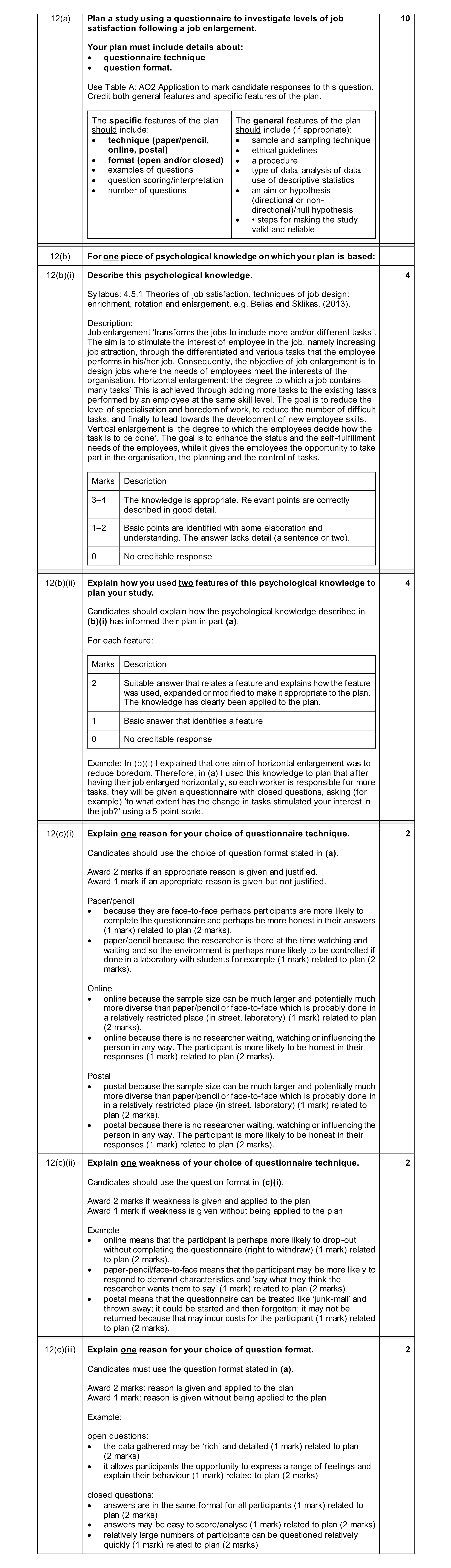 Mark scheme for question 57