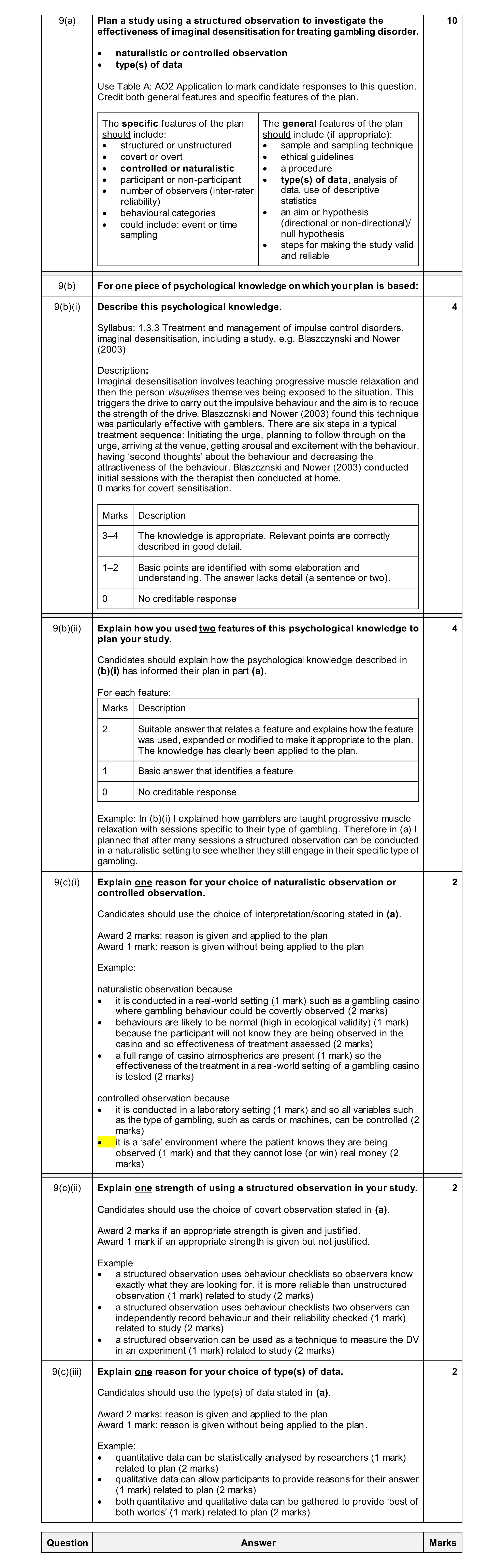 Mark scheme for question 41
