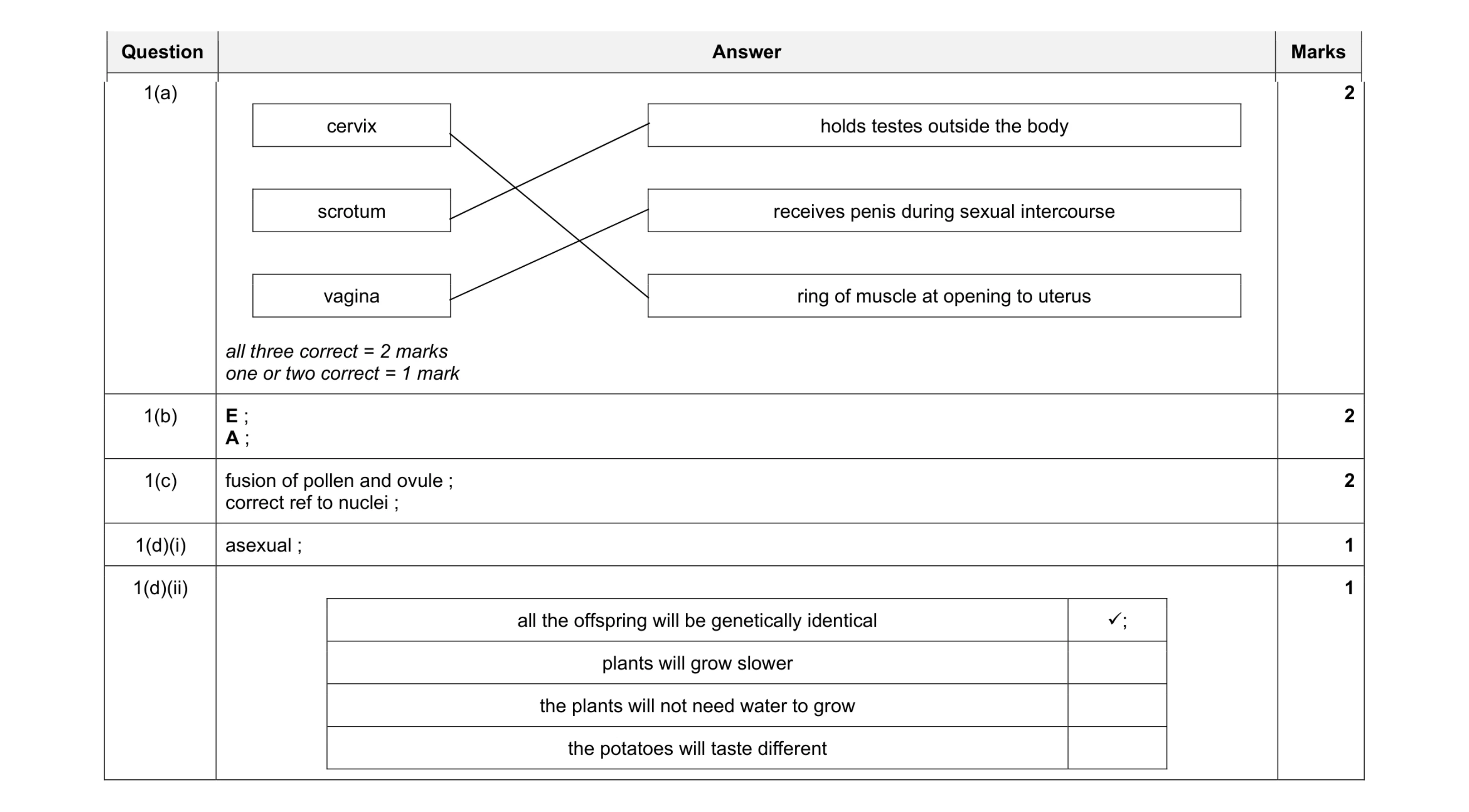 Mark scheme for question 16