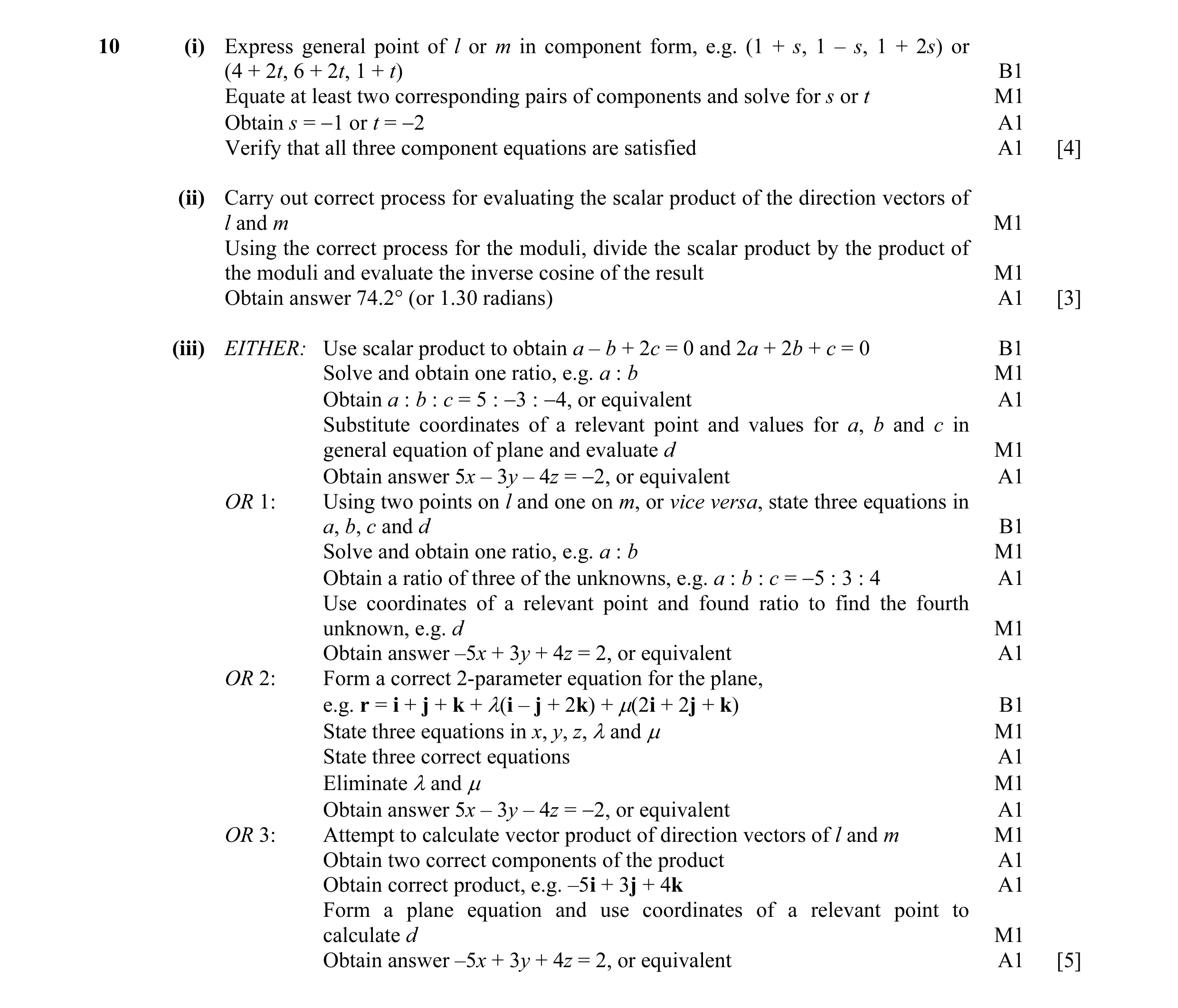 Mark scheme for question 4