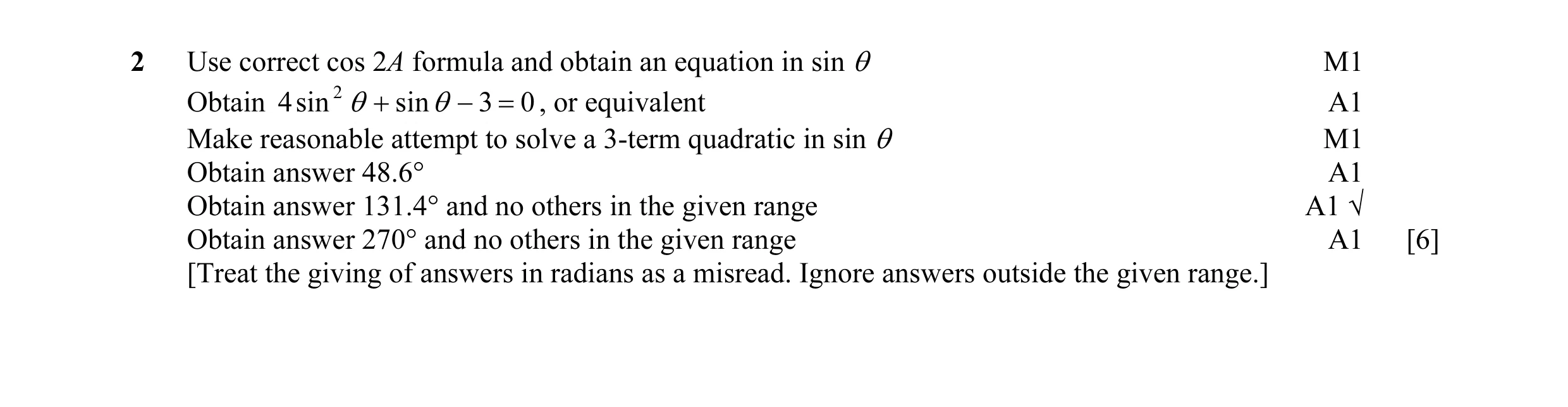 Mark scheme for question 12