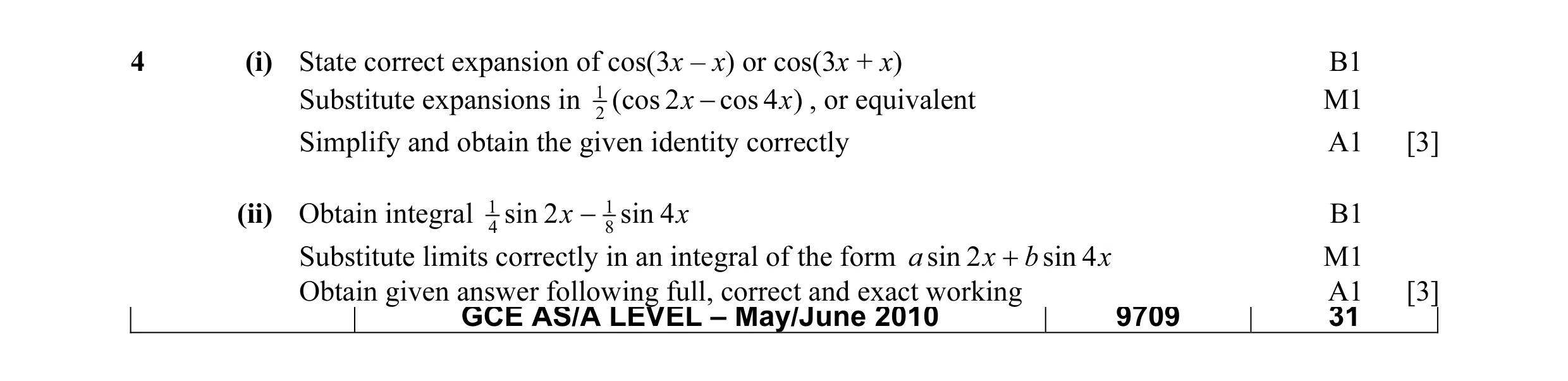 Mark scheme for question 13