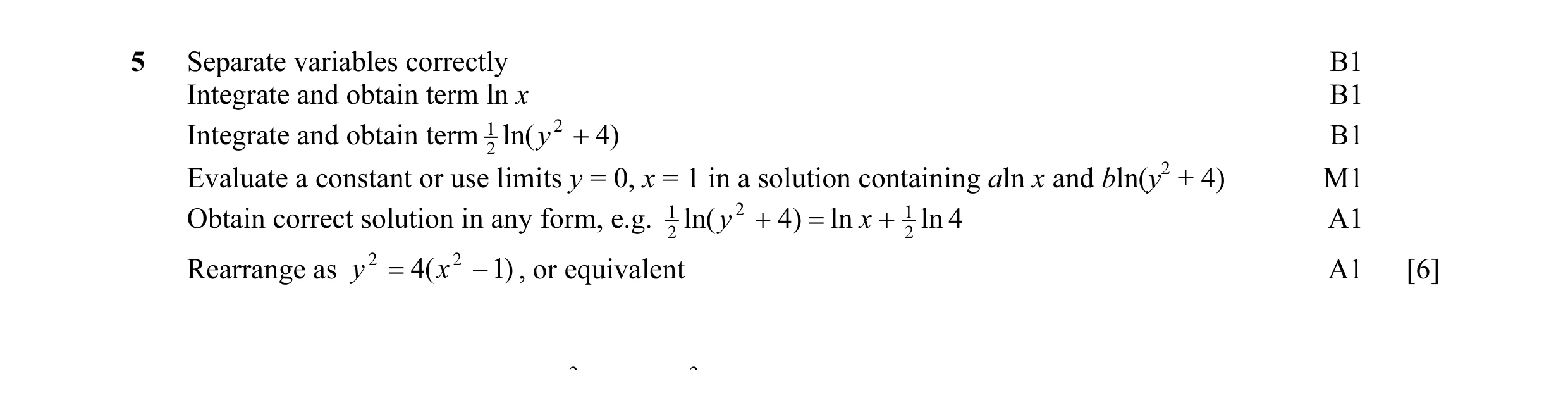 Mark scheme for question 7