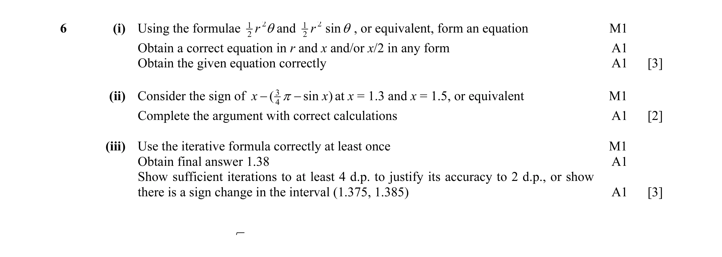 Mark scheme for question 10