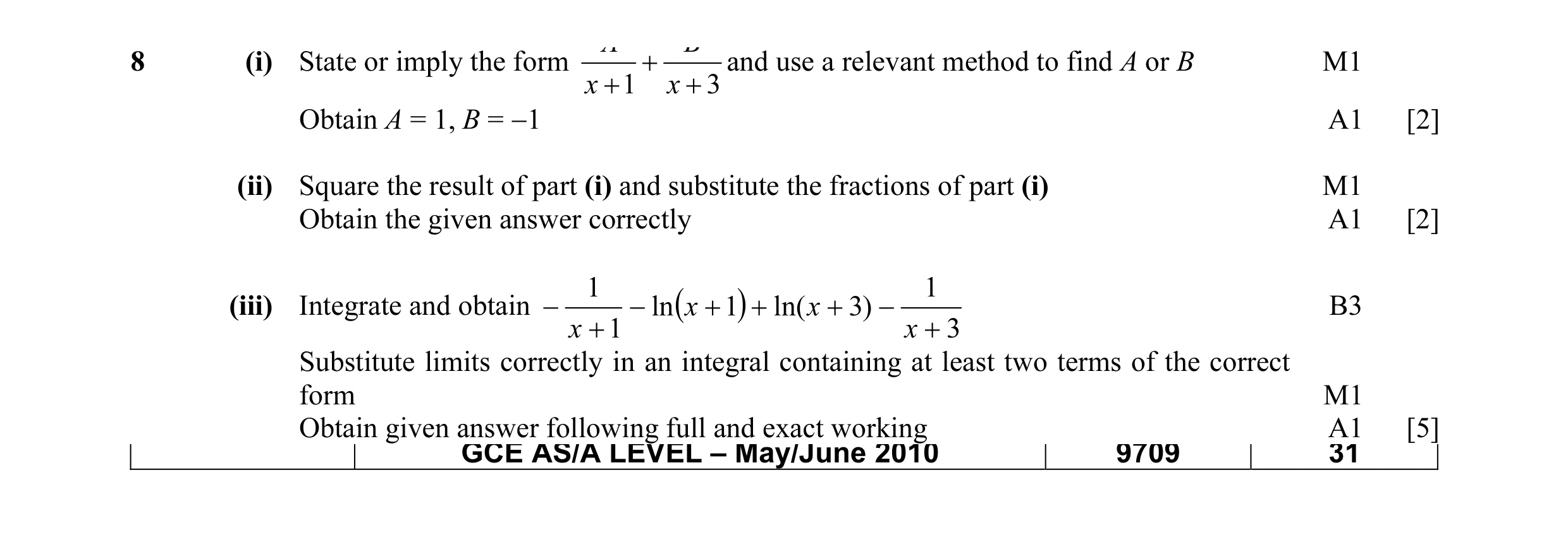 Mark scheme for question 5