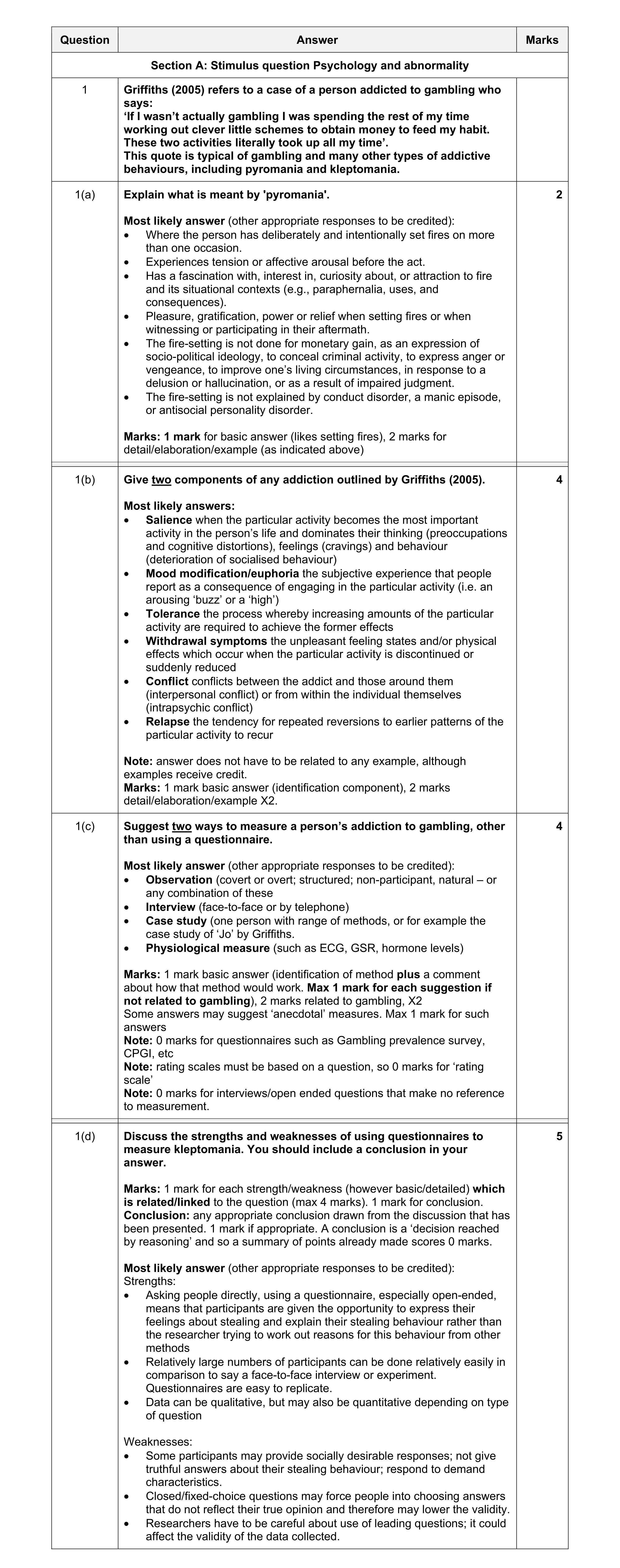 Mark scheme for question 18