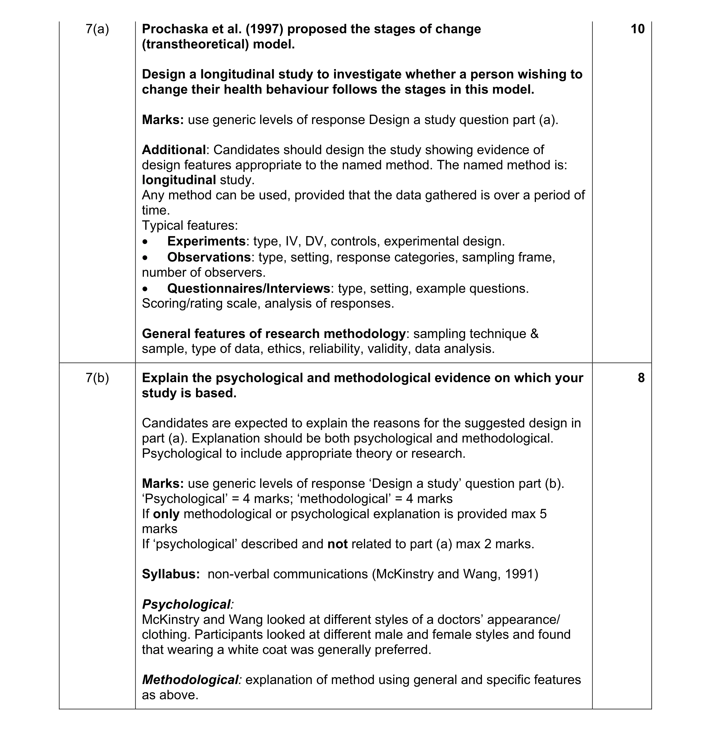 Mark scheme for question 11