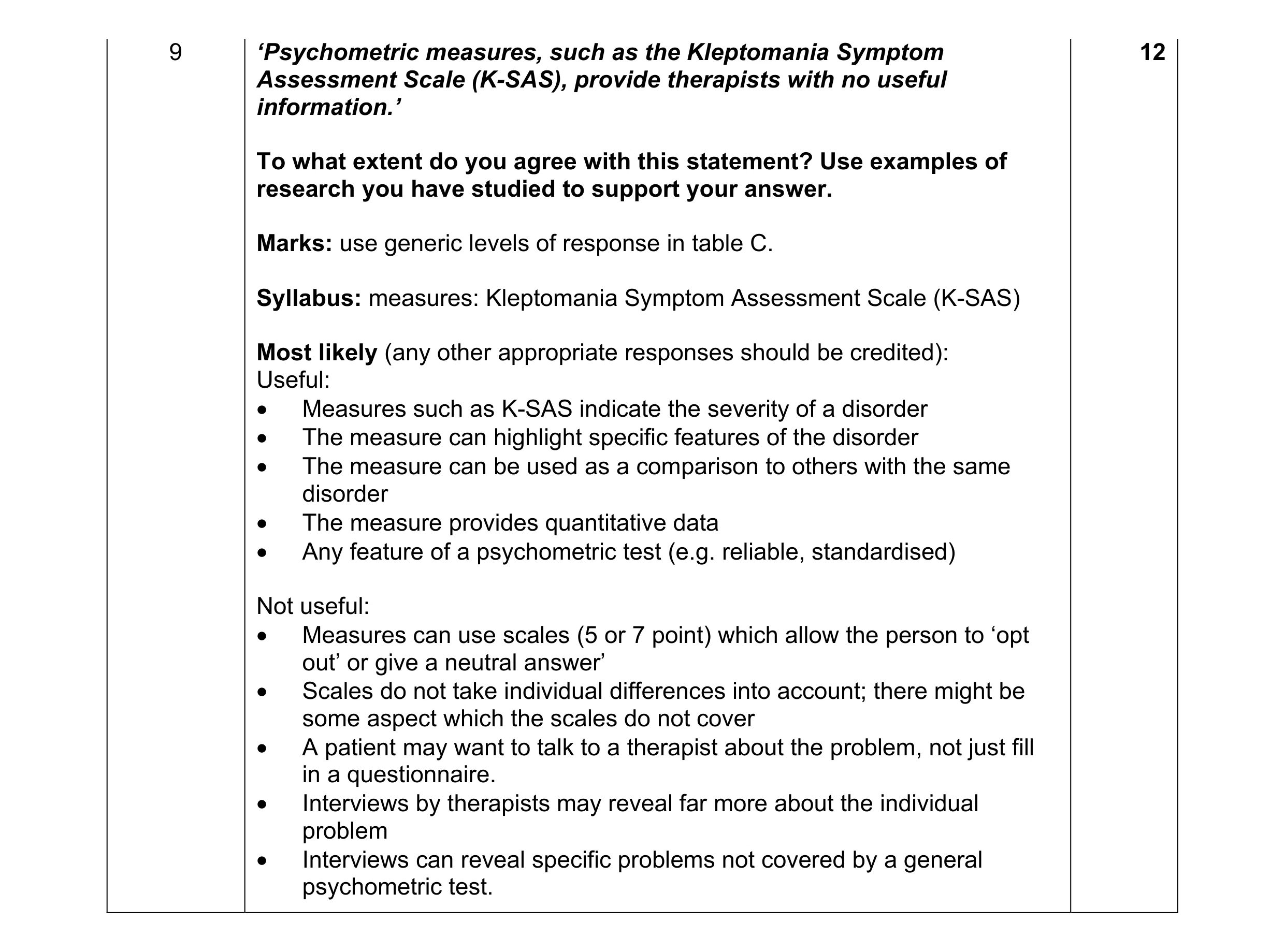Mark scheme for question 19
