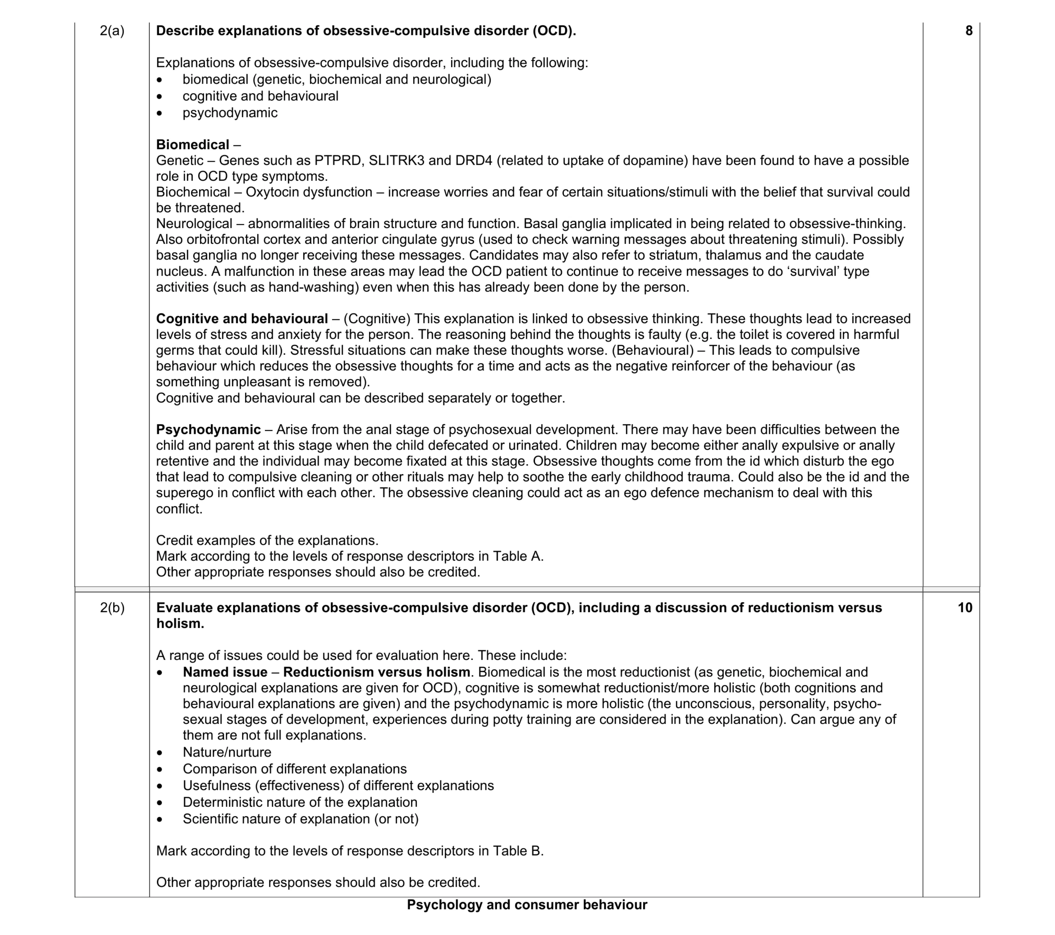 Mark scheme for question 7