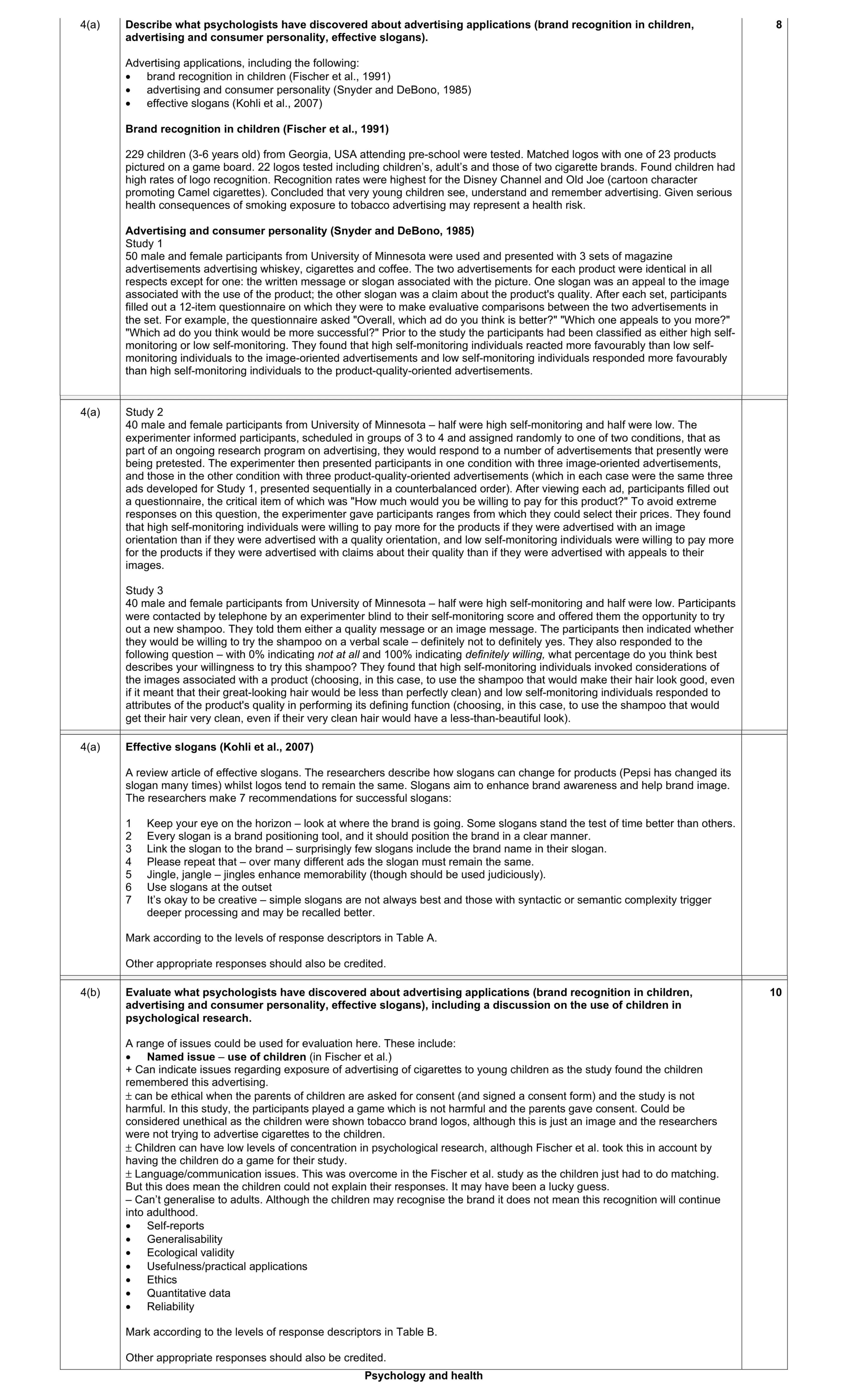 Mark scheme for question 7