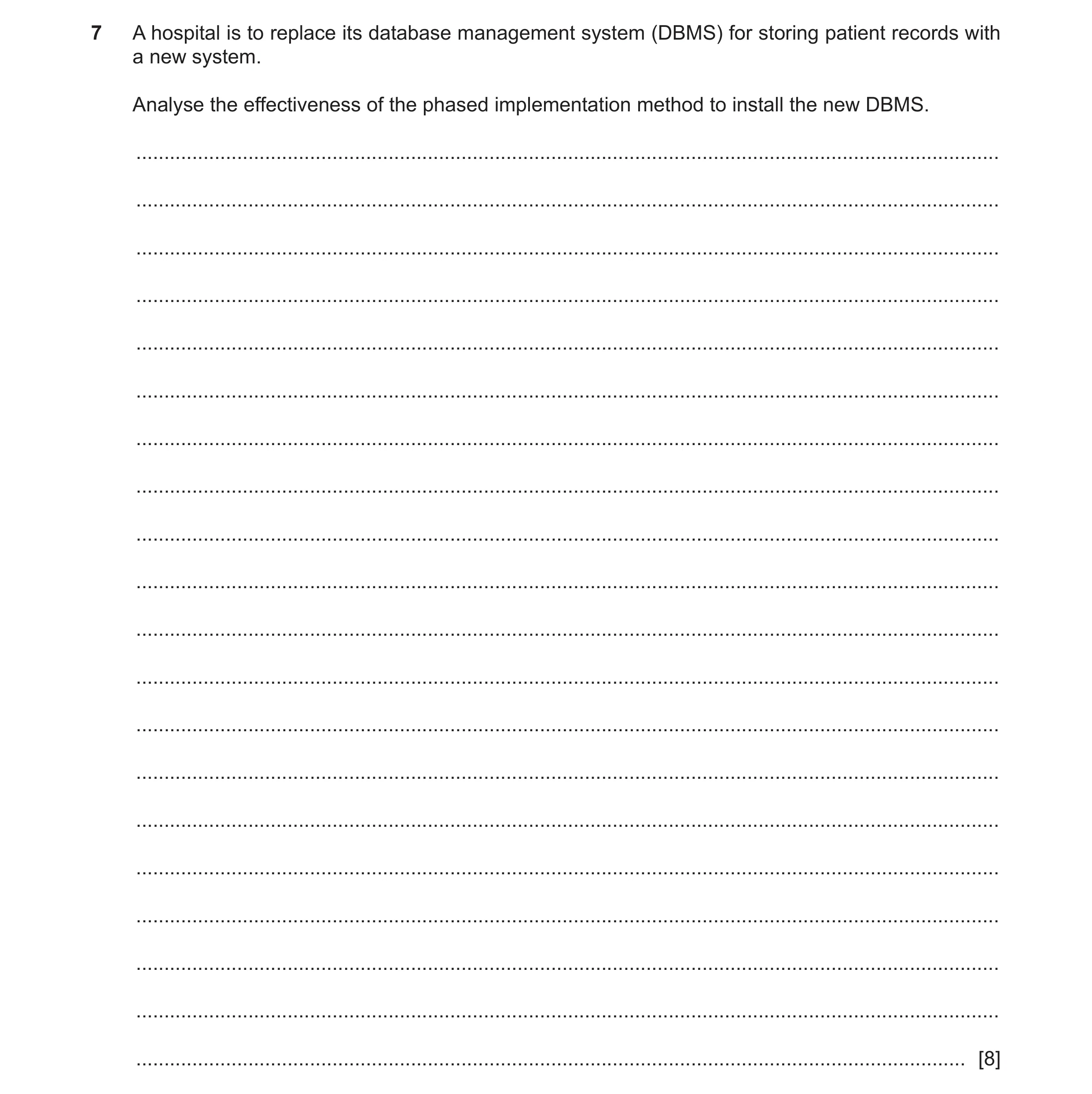 Question 9: A hospital is to replace its database management system (DBMS) for storing patient records with a new system. Analyse the effectiveness of …