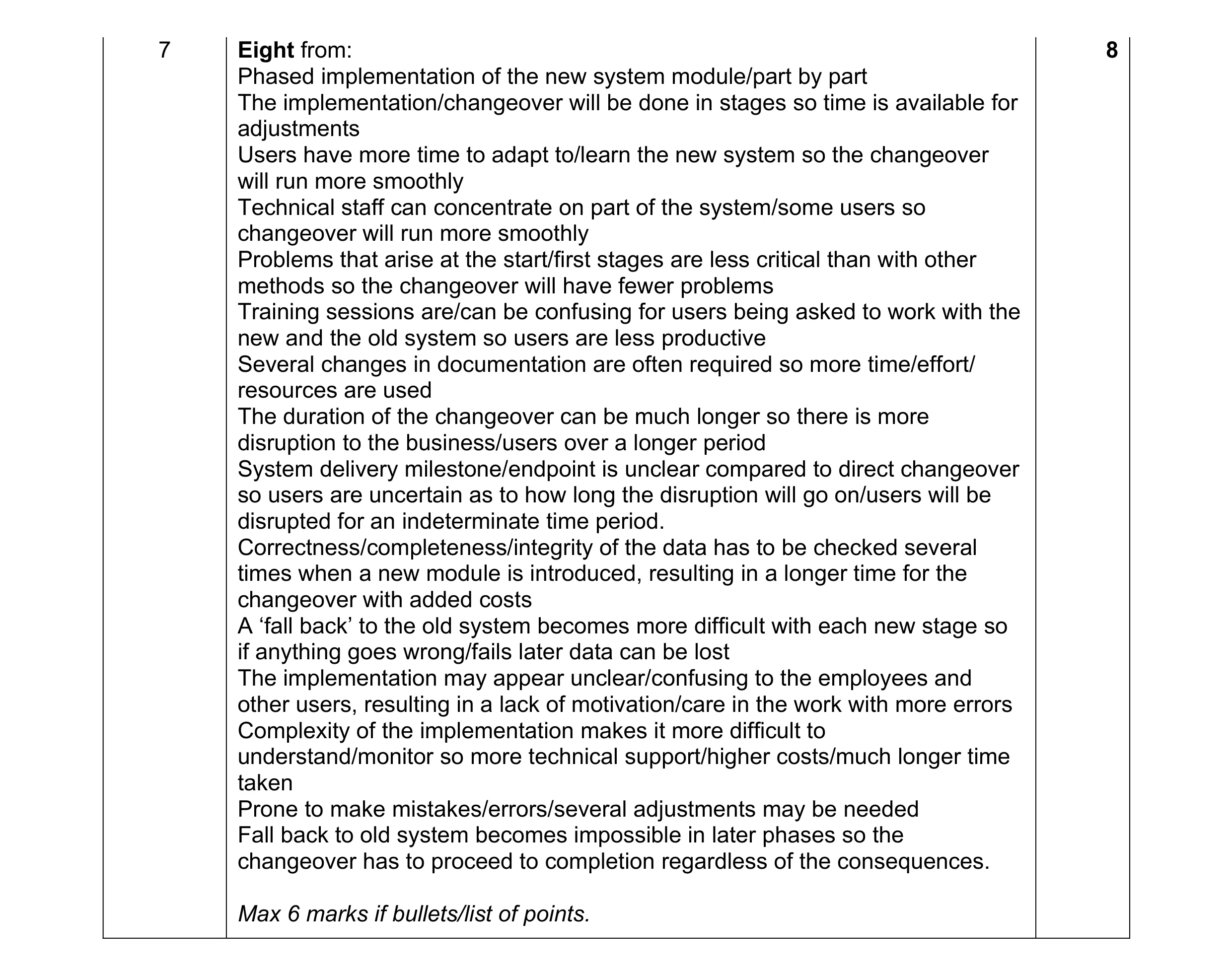 Mark scheme for question 9