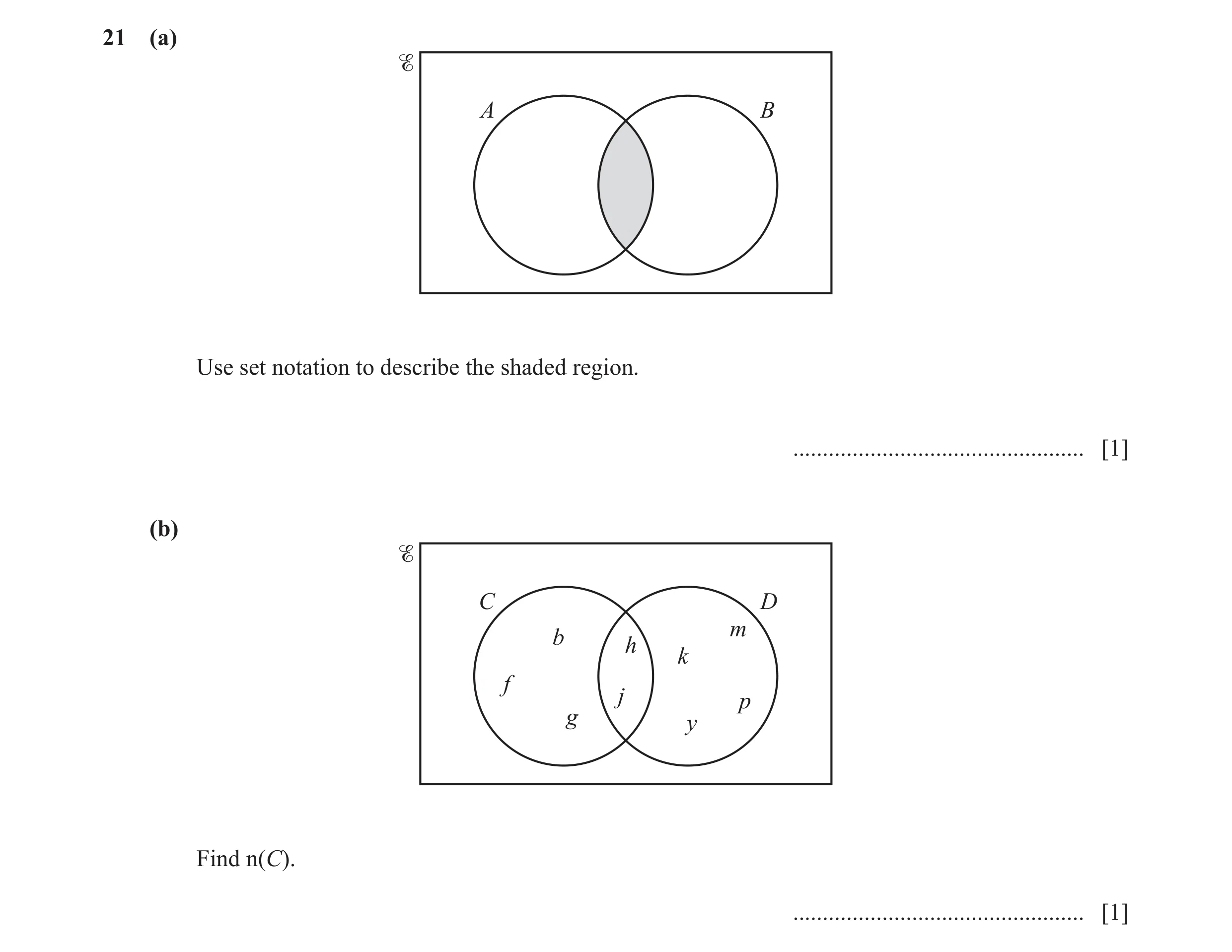 Question 4: (a) A B Use set notation to describe the shaded region. ................................................. [1] (b) C D m b h k f j p g y Fin…
